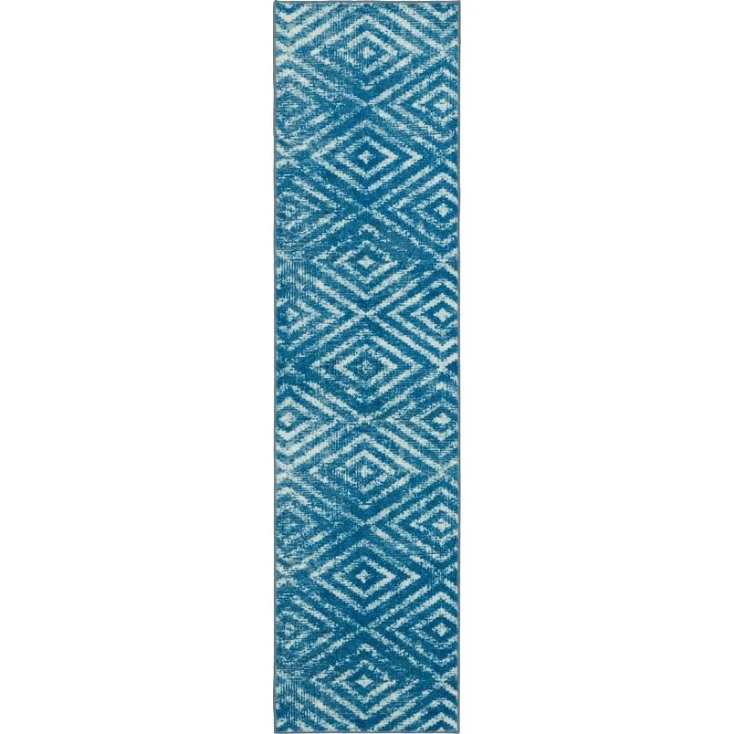 Mohawk Home Teal Geometric Distressed Diamond Area Rug