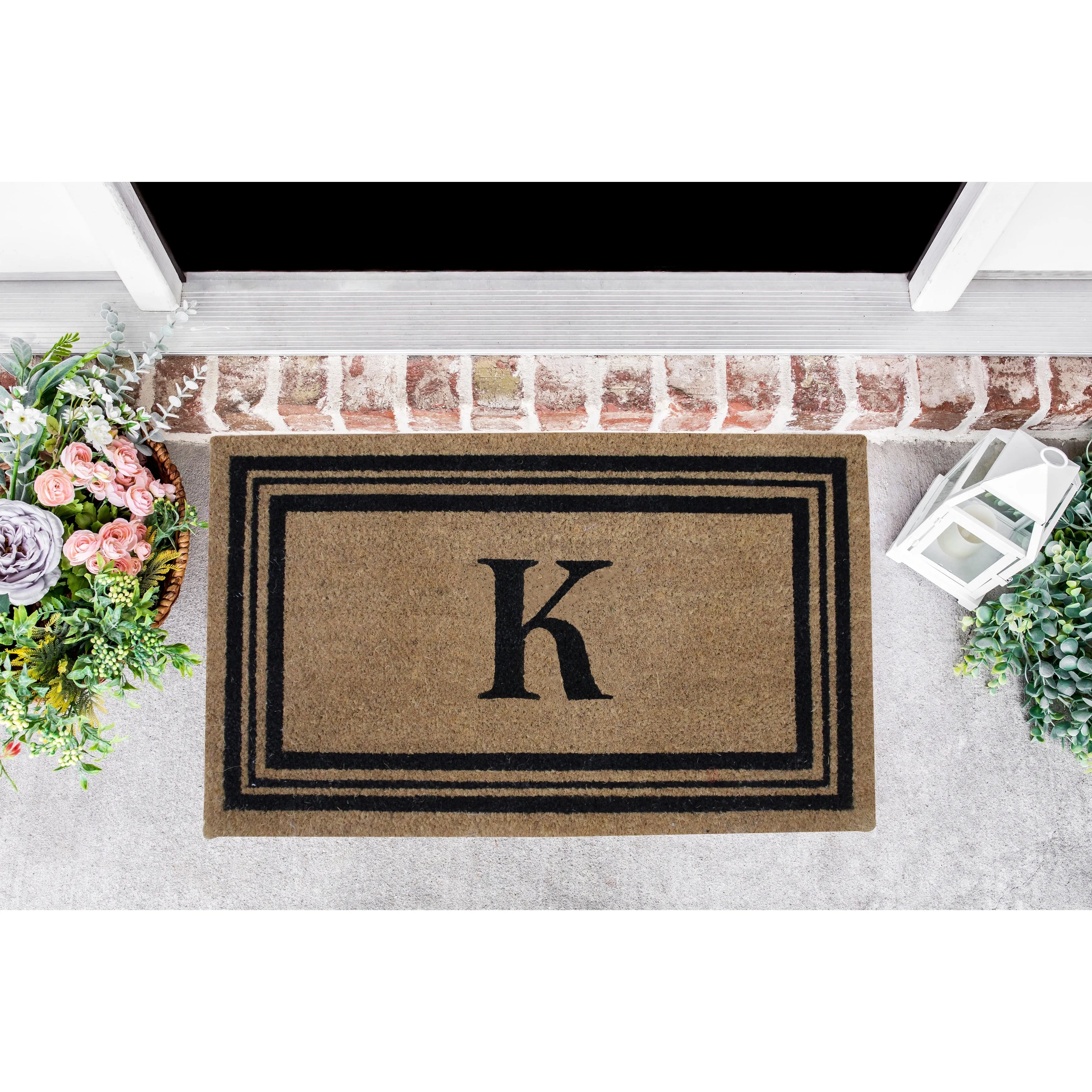 Monogram Printed Coir Doormat Welcome Mat Outdoor Rug Durable. Non slip Letters 18x28