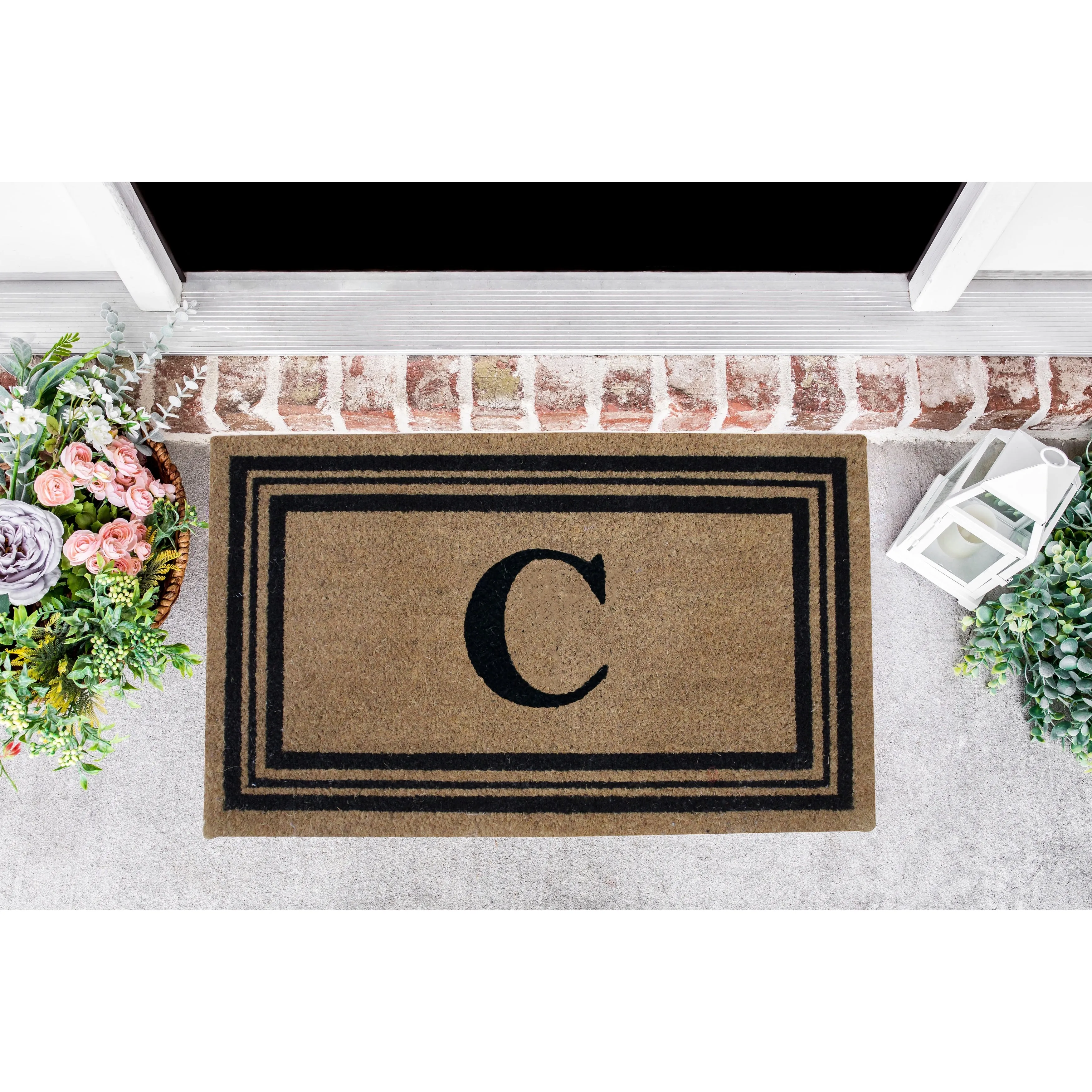 Monogram Printed Coir Doormat Welcome Mat Outdoor Rug Durable. Non slip Letters 18x28