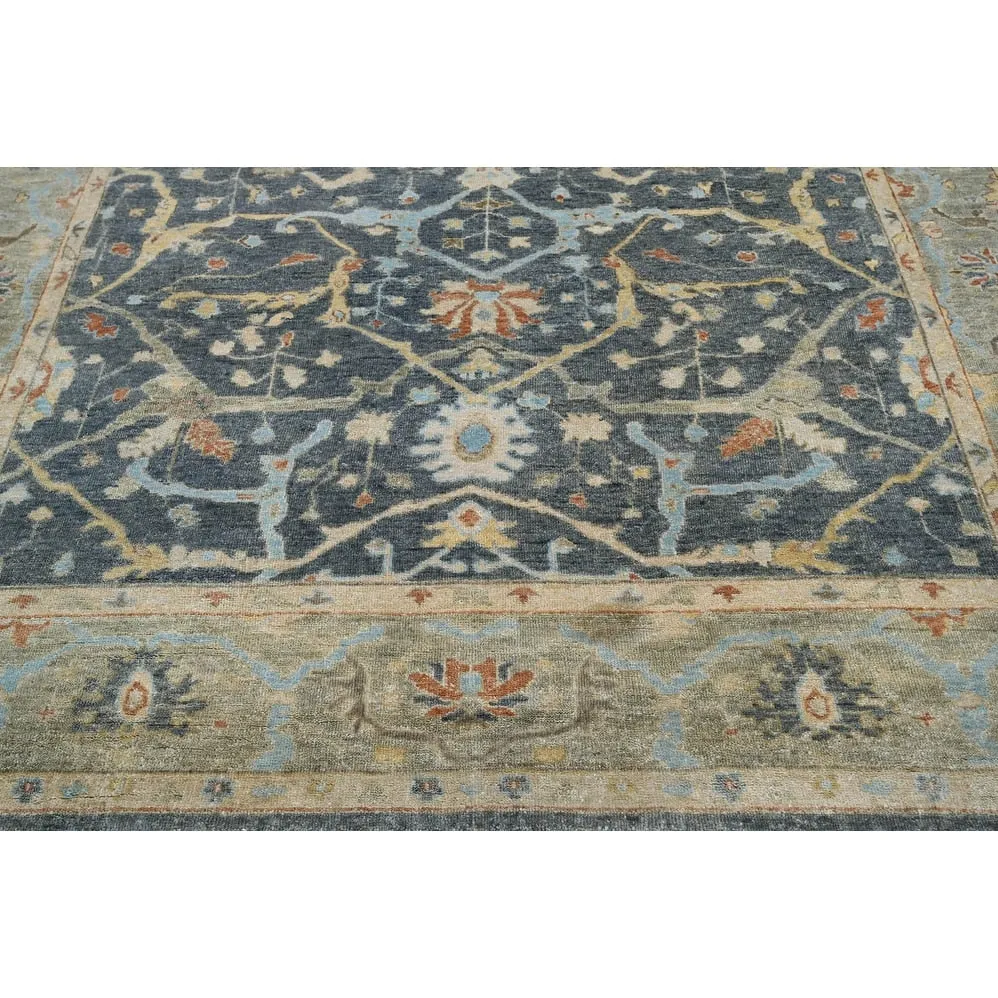 Multi Size Blue Hand Knotted Oushak Wool Area Rug Traditional Design