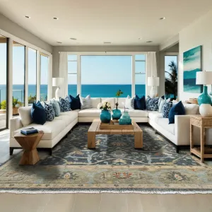 Multi Size Blue Hand Knotted Oushak Wool Area Rug Traditional Design