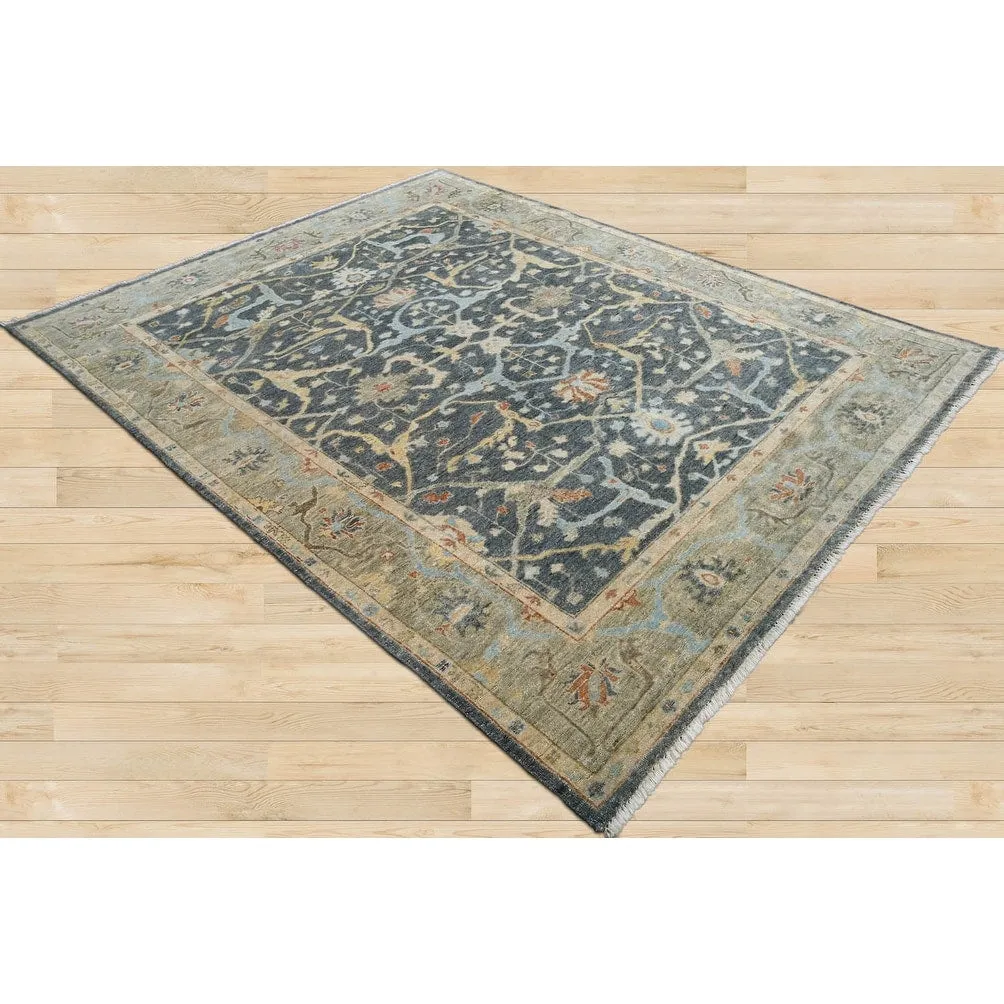 Multi Size Blue Hand Knotted Oushak Wool Area Rug Traditional Design
