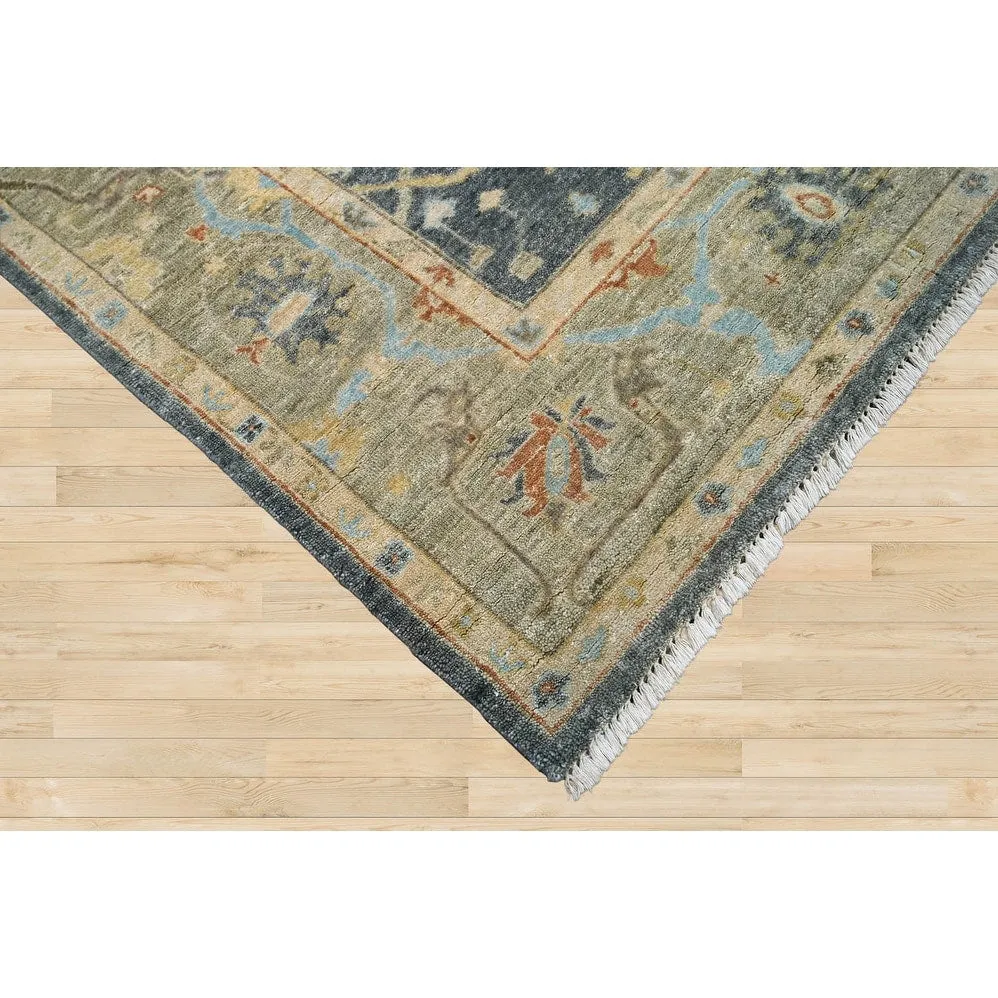 Multi Size Blue Hand Knotted Oushak Wool Area Rug Traditional Design