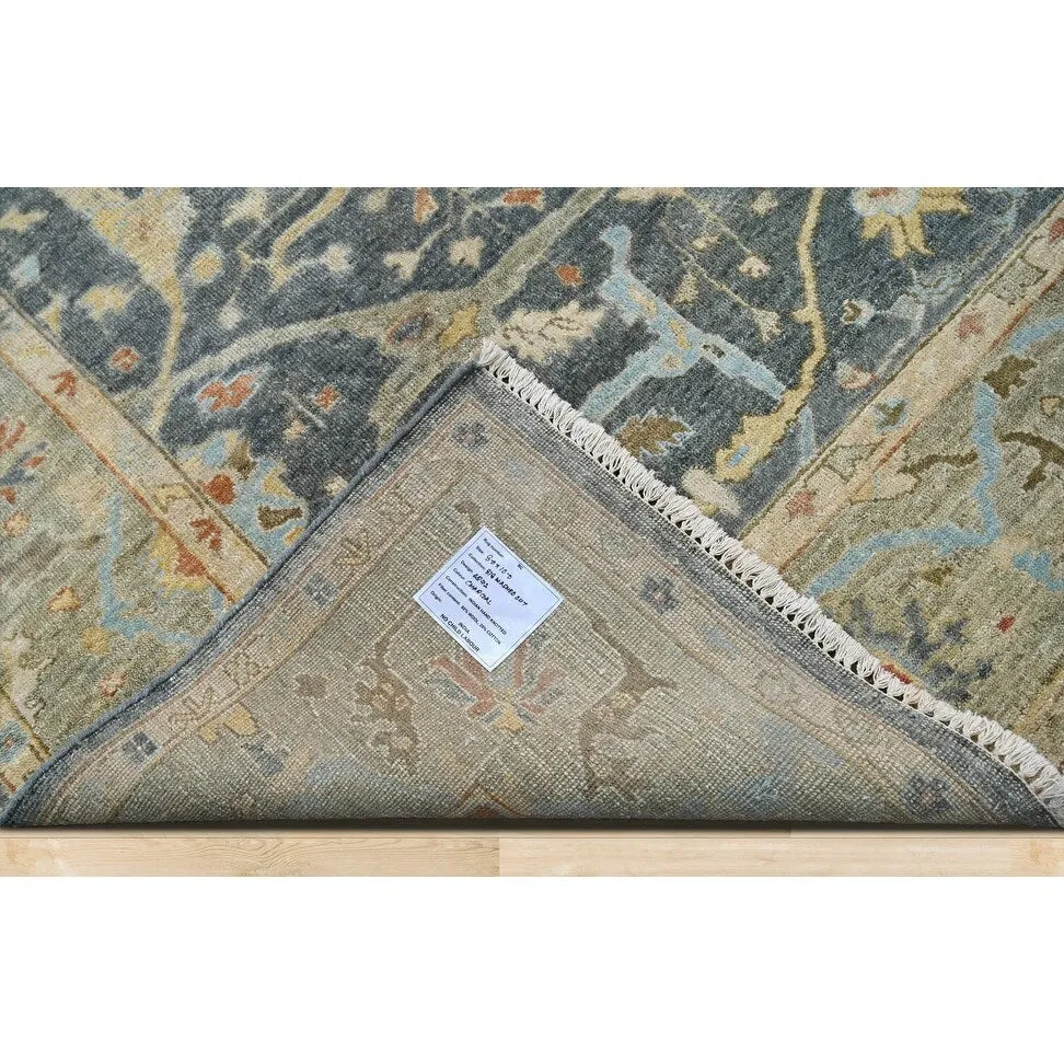 Multi Size Blue Hand Knotted Oushak Wool Area Rug Traditional Design
