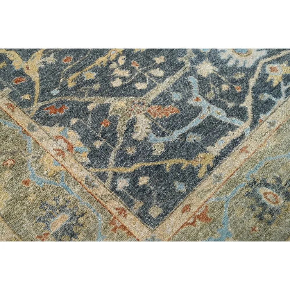 Multi Size Blue Hand Knotted Oushak Wool Area Rug Traditional Design