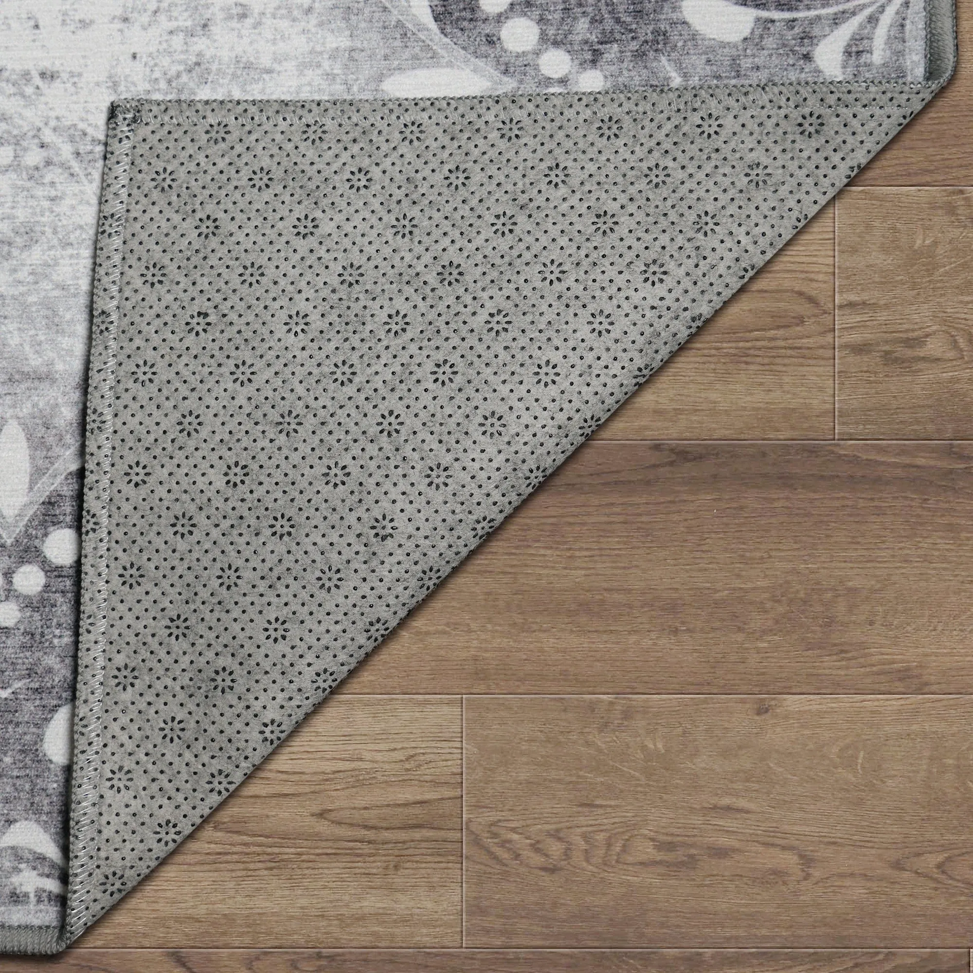 My Magic Carpet Dardon Bordered Grey Machine Washable Rug