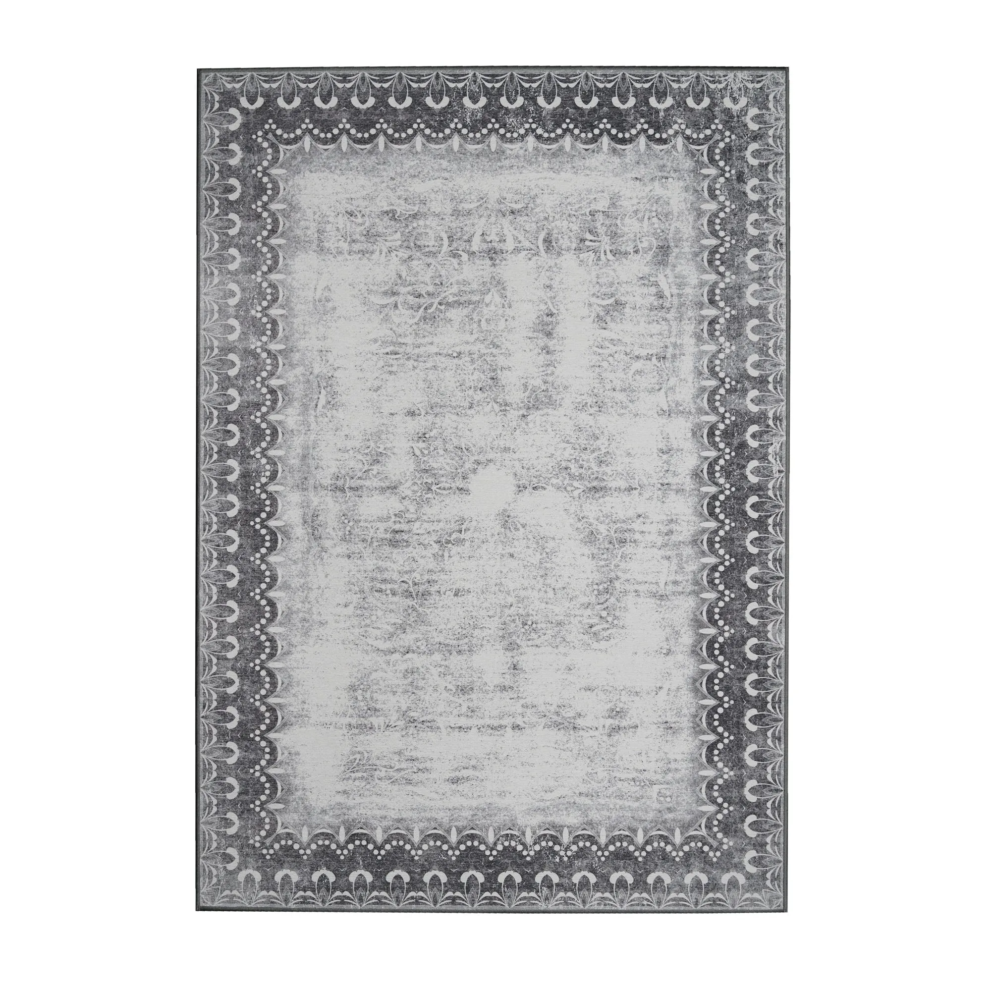 My Magic Carpet Dardon Bordered Grey Machine Washable Rug