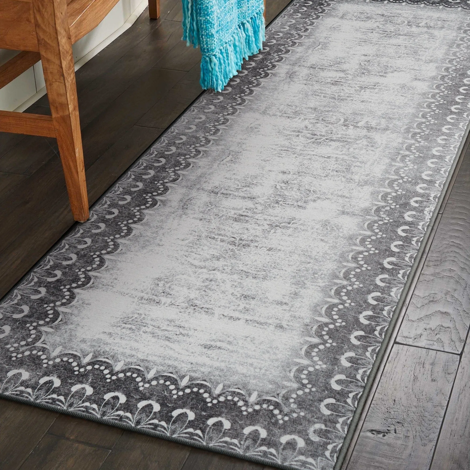 My Magic Carpet Dardon Bordered Grey Machine Washable Rug