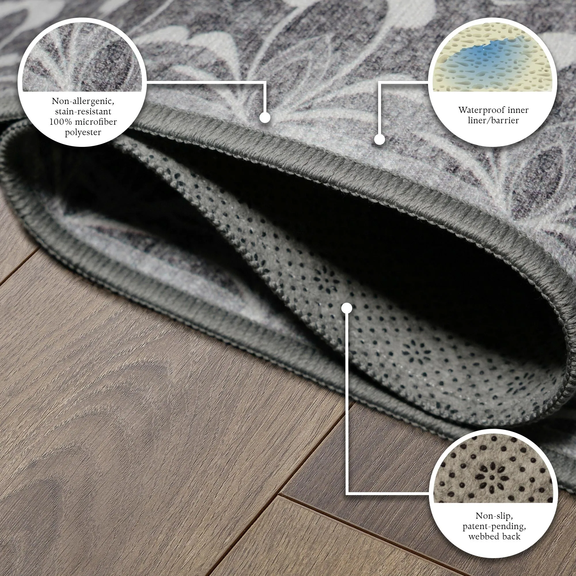 My Magic Carpet Dardon Bordered Grey Machine Washable Rug