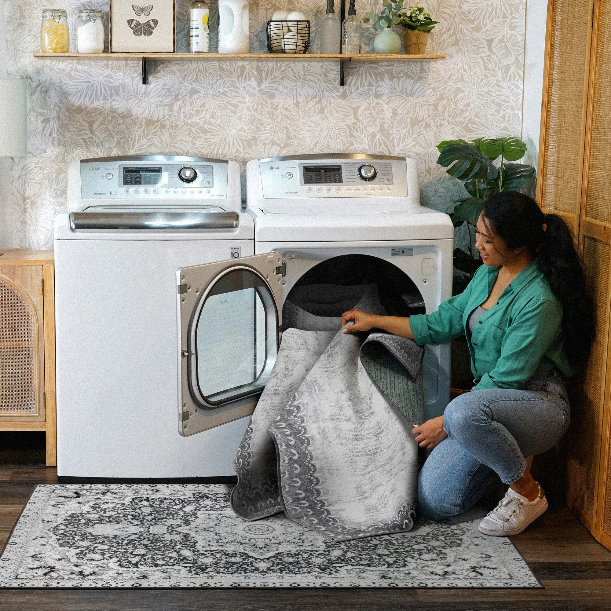My Magic Carpet Dardon Bordered Grey Machine Washable Rug