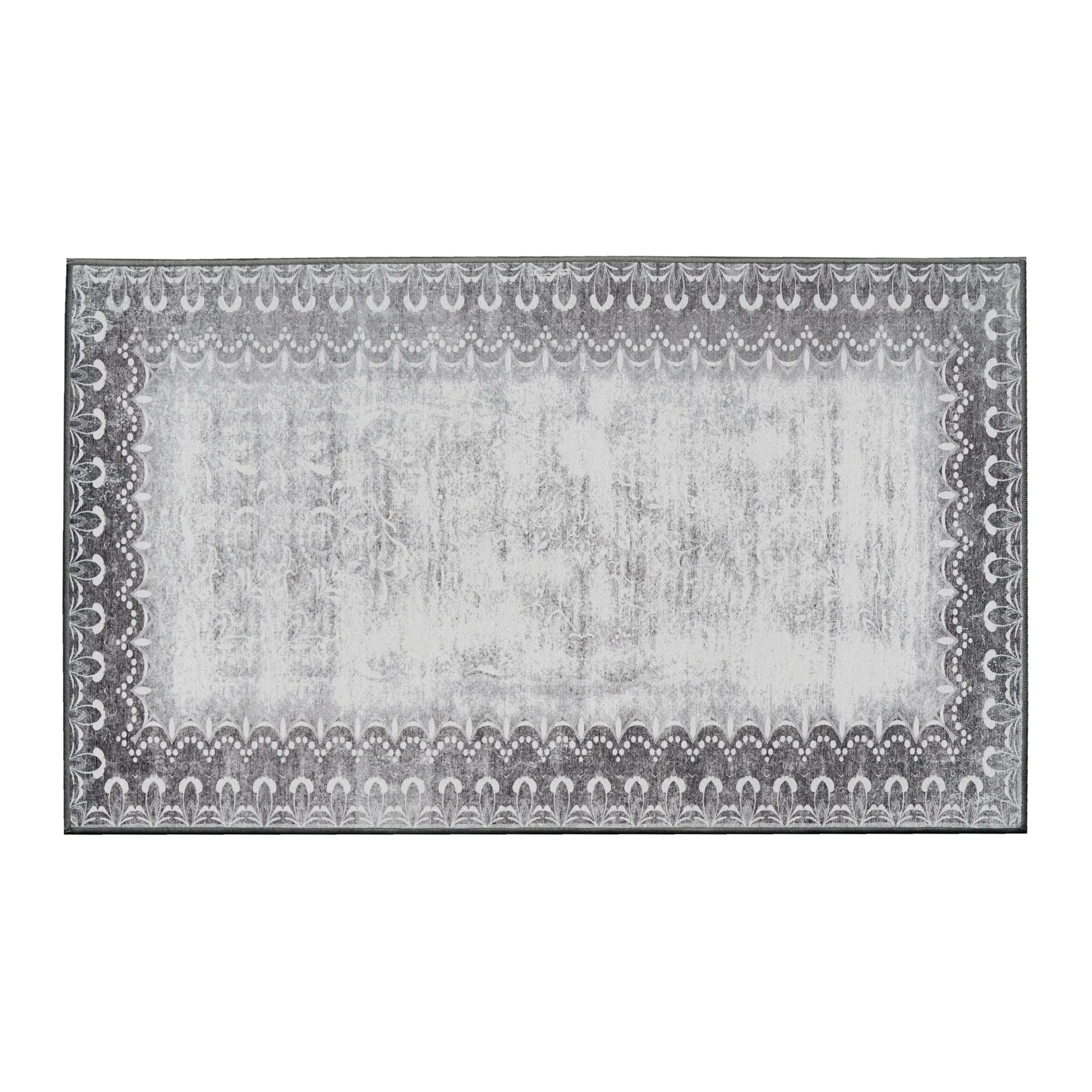 My Magic Carpet Dardon Bordered Grey Machine Washable Rug