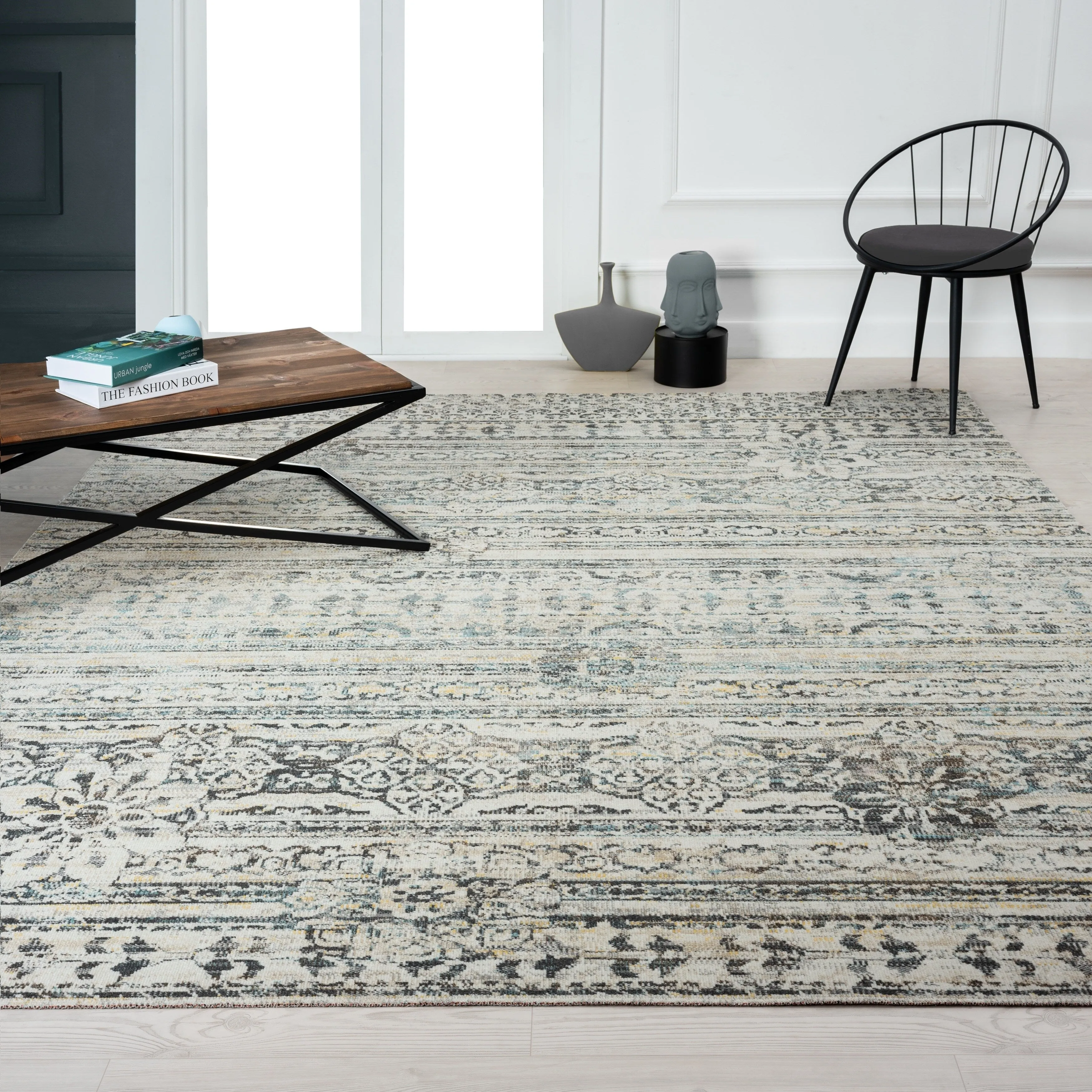 N Natori 24-Seven Outdoor/Indoor Ivory/Light Blue Area Rug