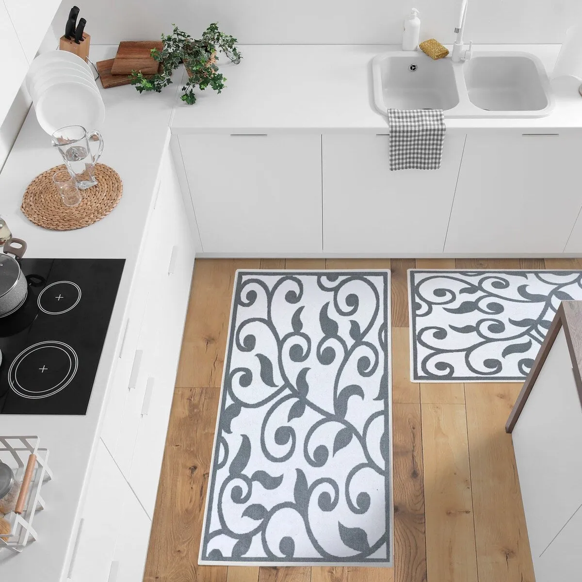 Non Skid Washable Kitchen Runner Rugs Set of 2 - Area Rugs for Kitchen. Laundry Room - Set of 2