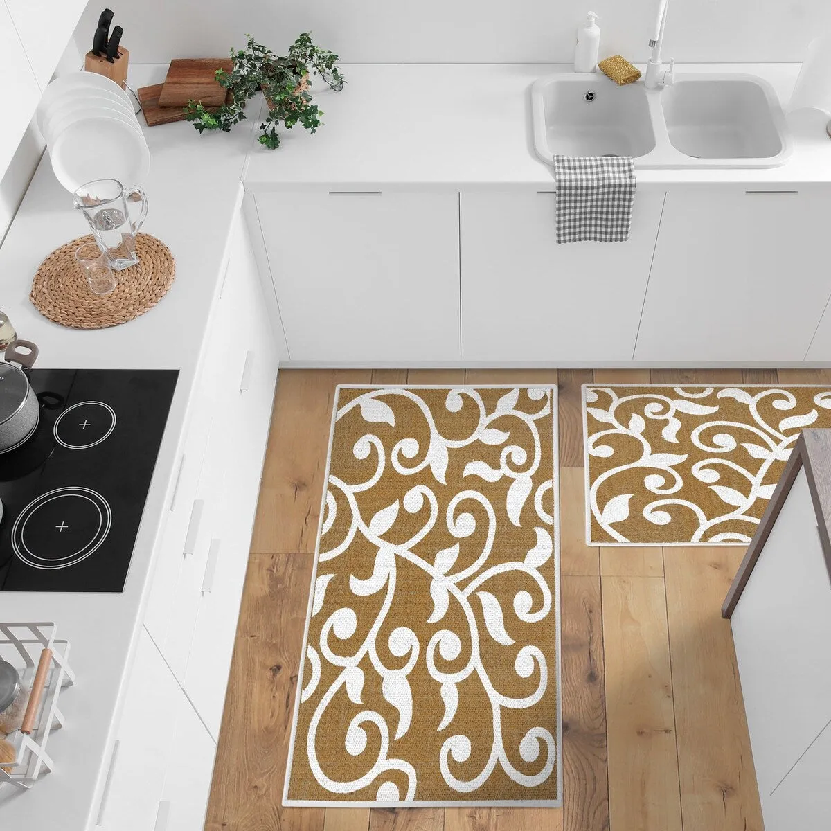 Non Skid Washable Kitchen Runner Rugs Set of 2 - Area Rugs for Kitchen. Laundry Room - Set of 2