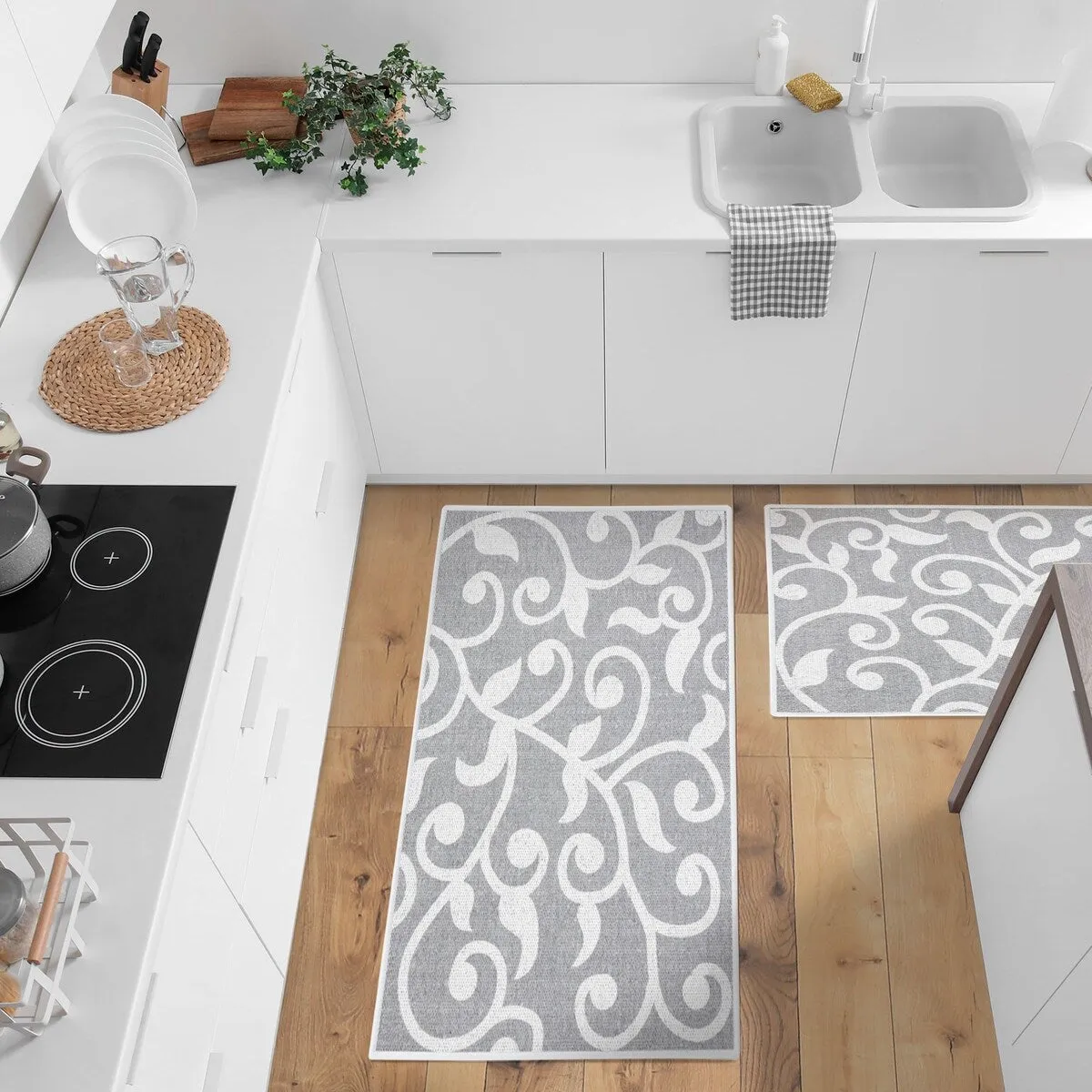Non Skid Washable Kitchen Runner Rugs Set of 2 - Area Rugs for Kitchen. Laundry Room - Set of 2