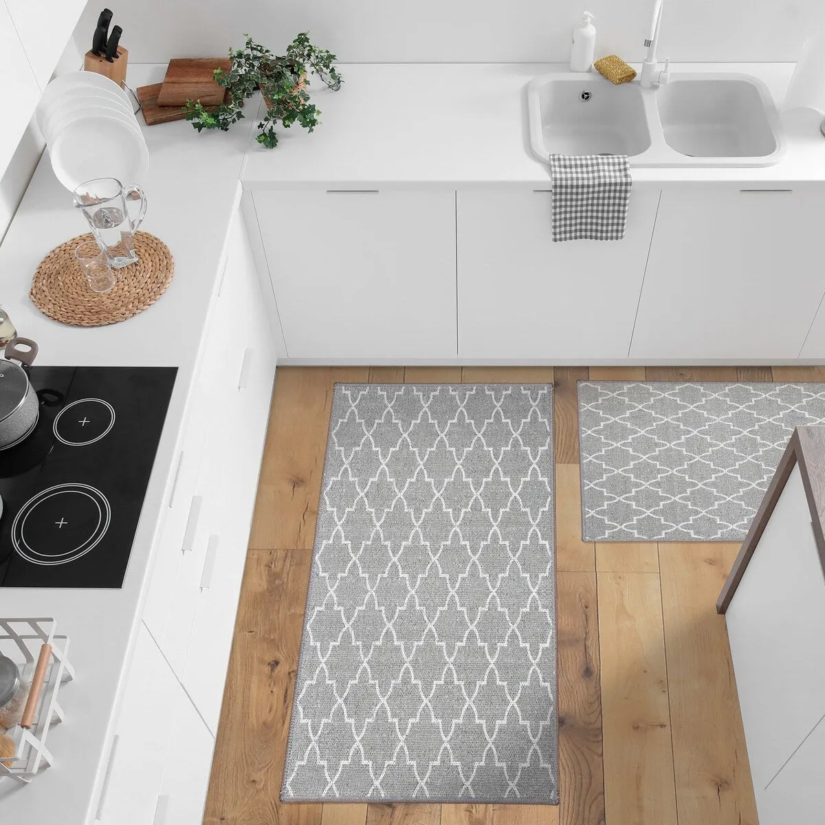 Non Skid Washable Kitchen Runner Rugs Set of 2 - Area Rugs for Kitchen. Laundry Room - Set of 2