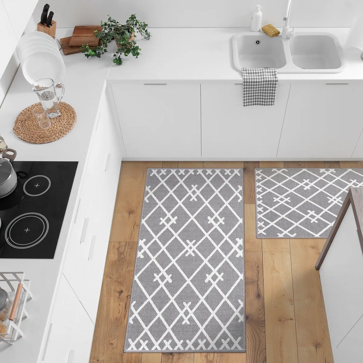 Non Skid Washable Kitchen Runner Rugs Set of 2 - Area Rugs for Kitchen. Laundry Room - Set of 2