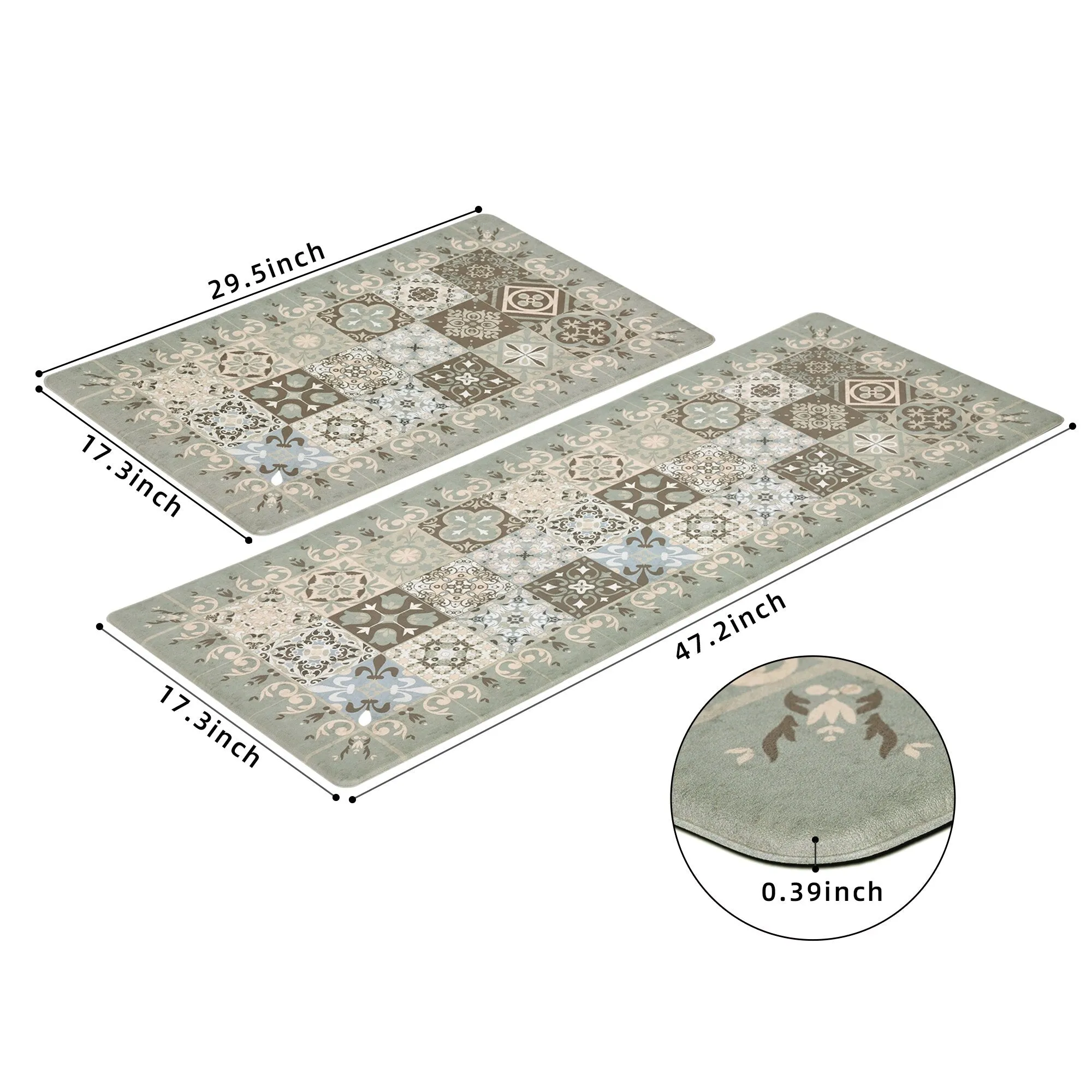Non Slip PVC Foam Washable Kitchen Rugs and Mats 2 Piece Set - N/A