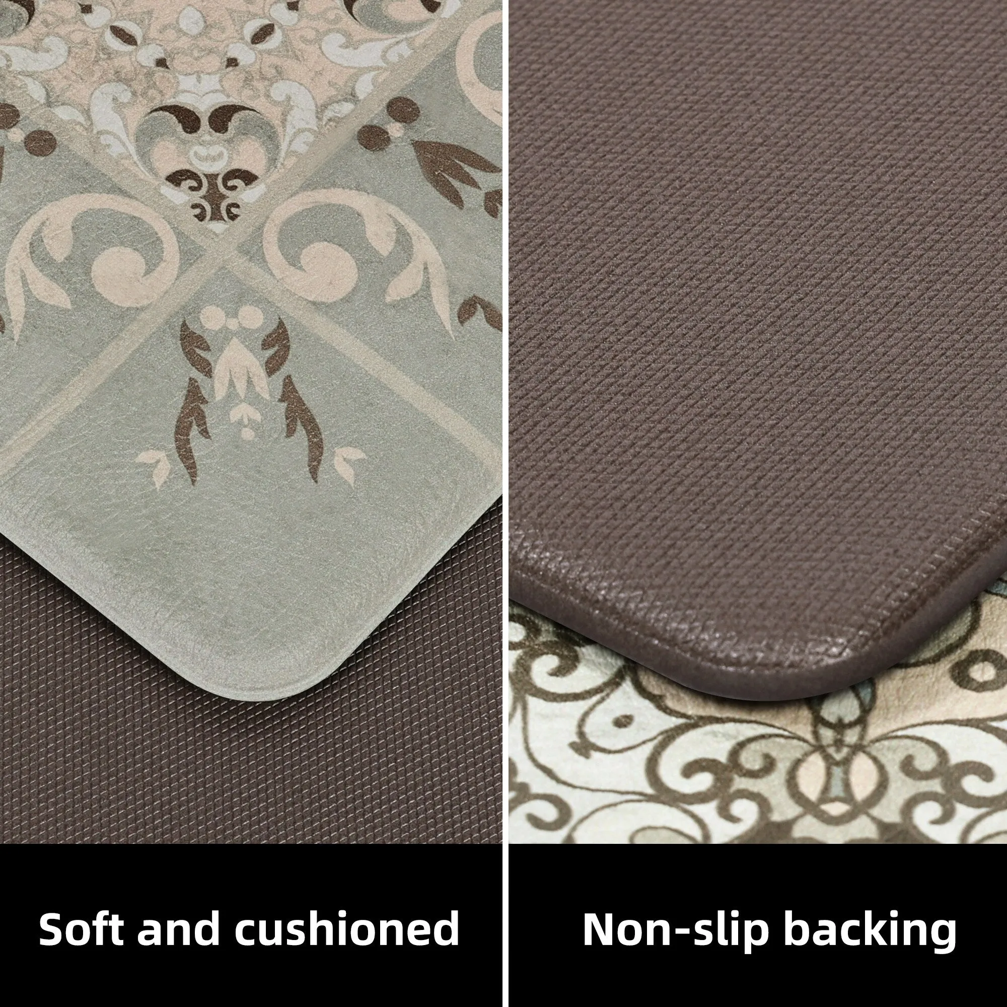 Non Slip PVC Foam Washable Kitchen Rugs and Mats 2 Piece Set - N/A