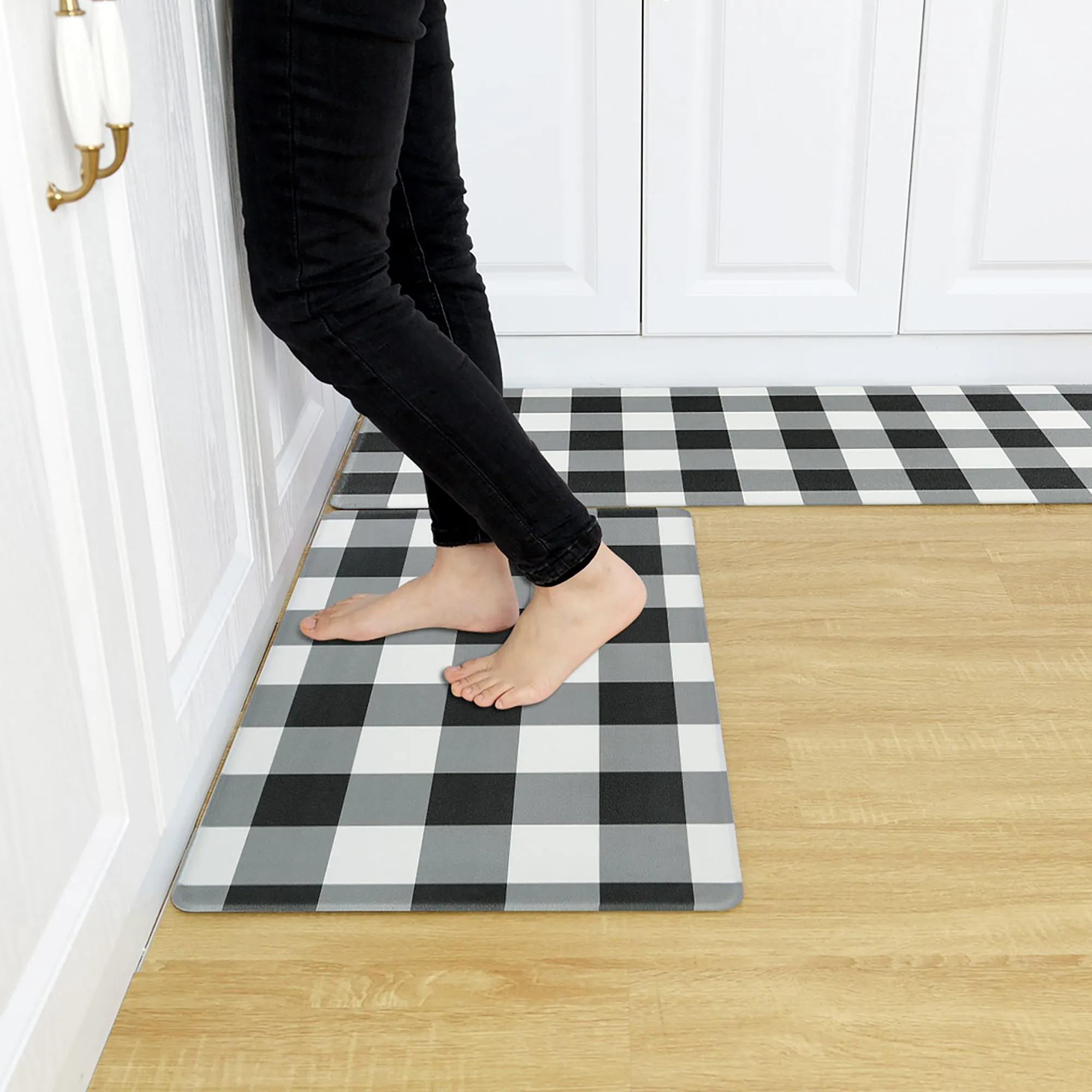Non Slip PVC Foam Washable Kitchen Rugs and Mats 2 Piece Set - N/A