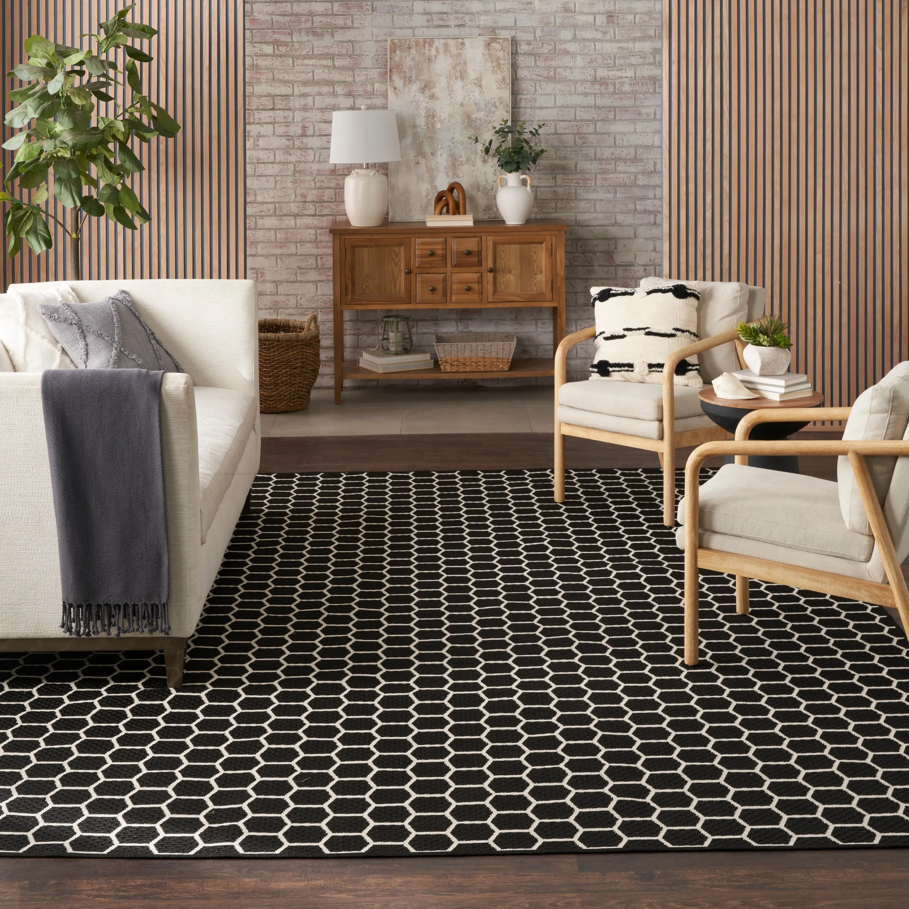 Nourison Reversible Indoor Outdoor Indoor/Outdoor Geometric Area Rug