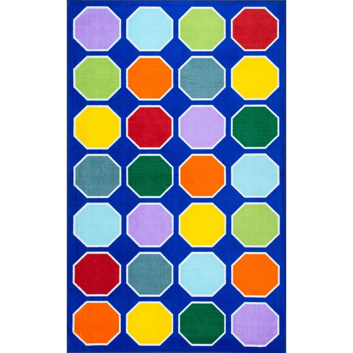 Nuloom Blue Playtime Geometric Octagons Educational Kids Area Rug