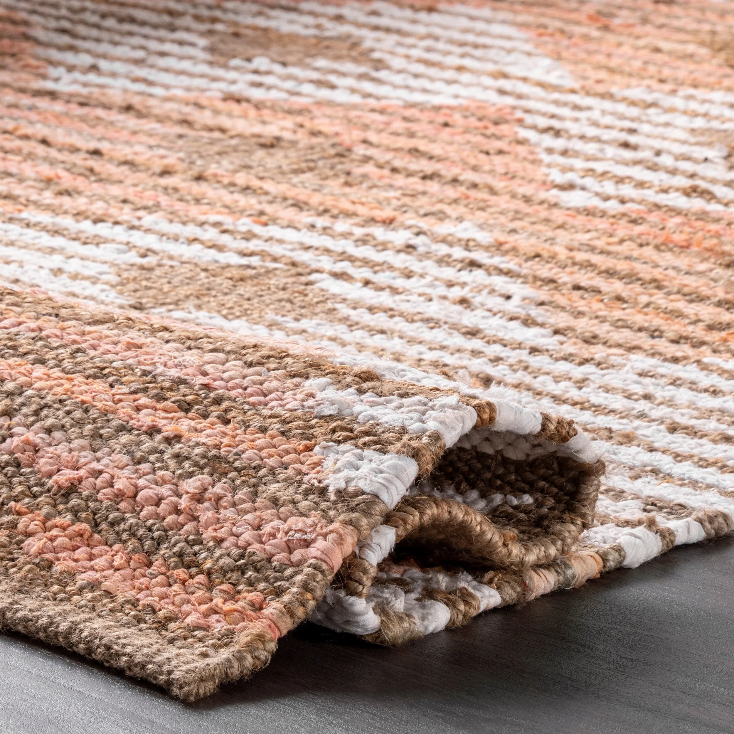 Nuloom Hand Braided Marla Denim And Jute Diamonds Area Rug