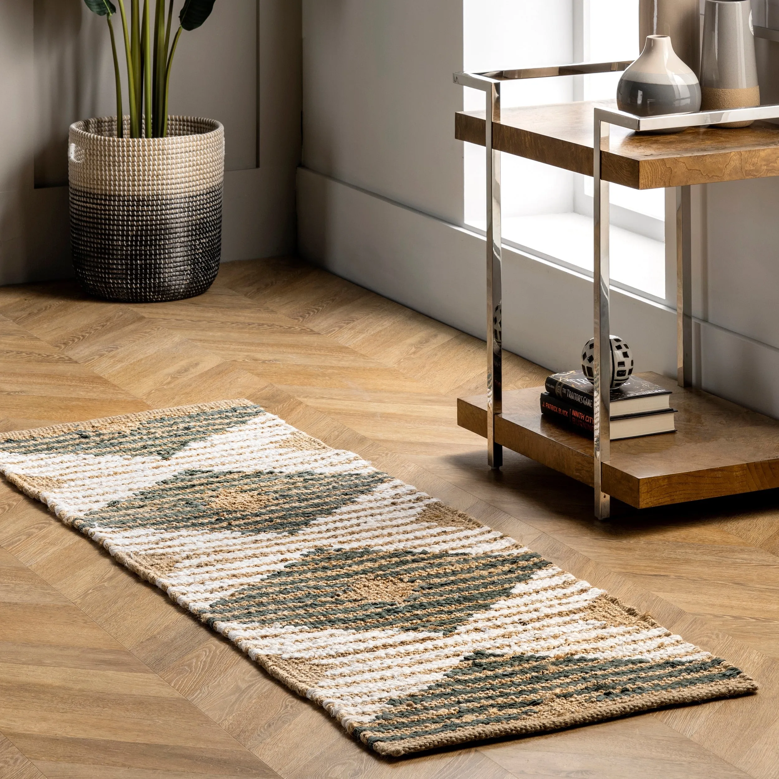Nuloom Hand Braided Marla Denim And Jute Diamonds Area Rug