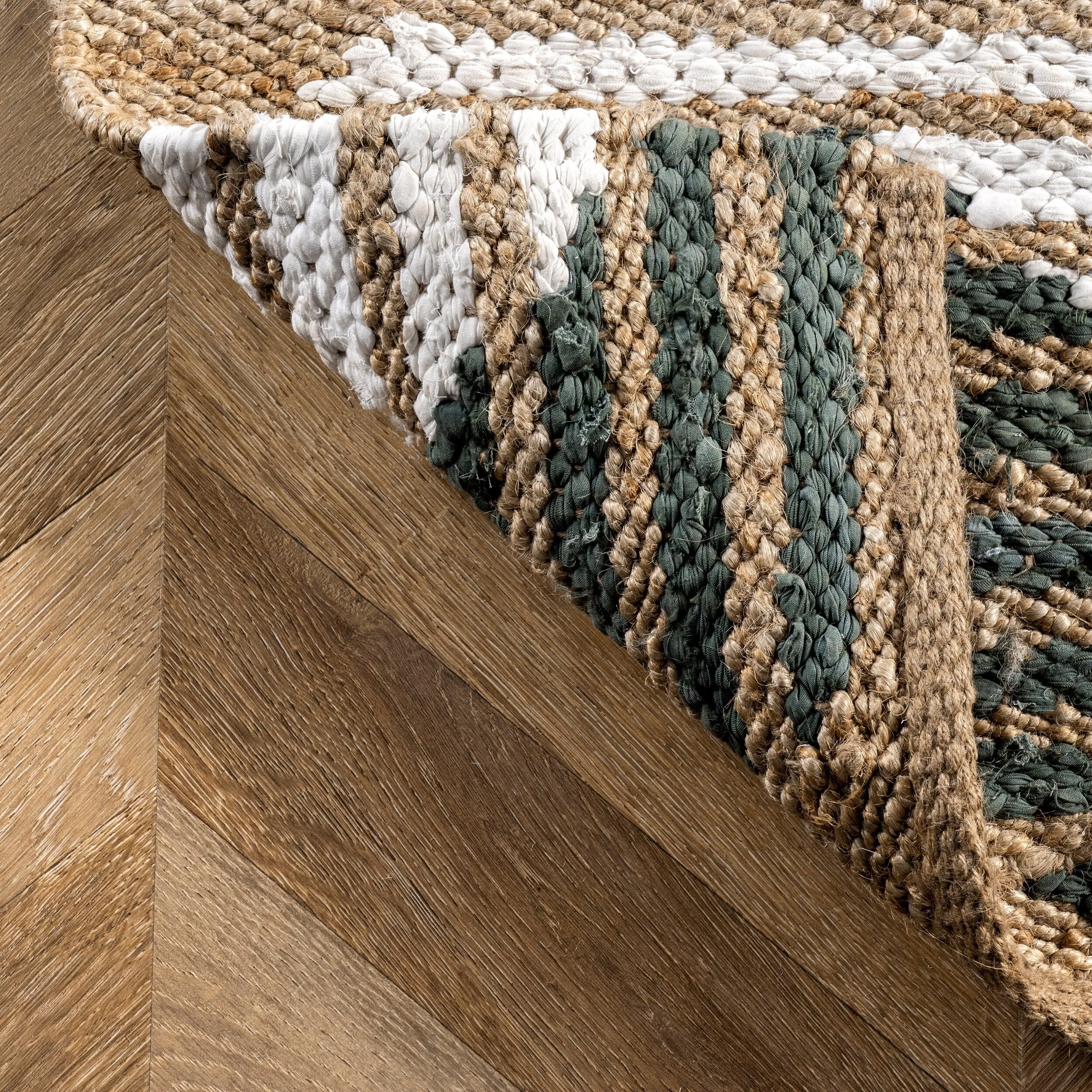 Nuloom Hand Braided Marla Denim And Jute Diamonds Area Rug