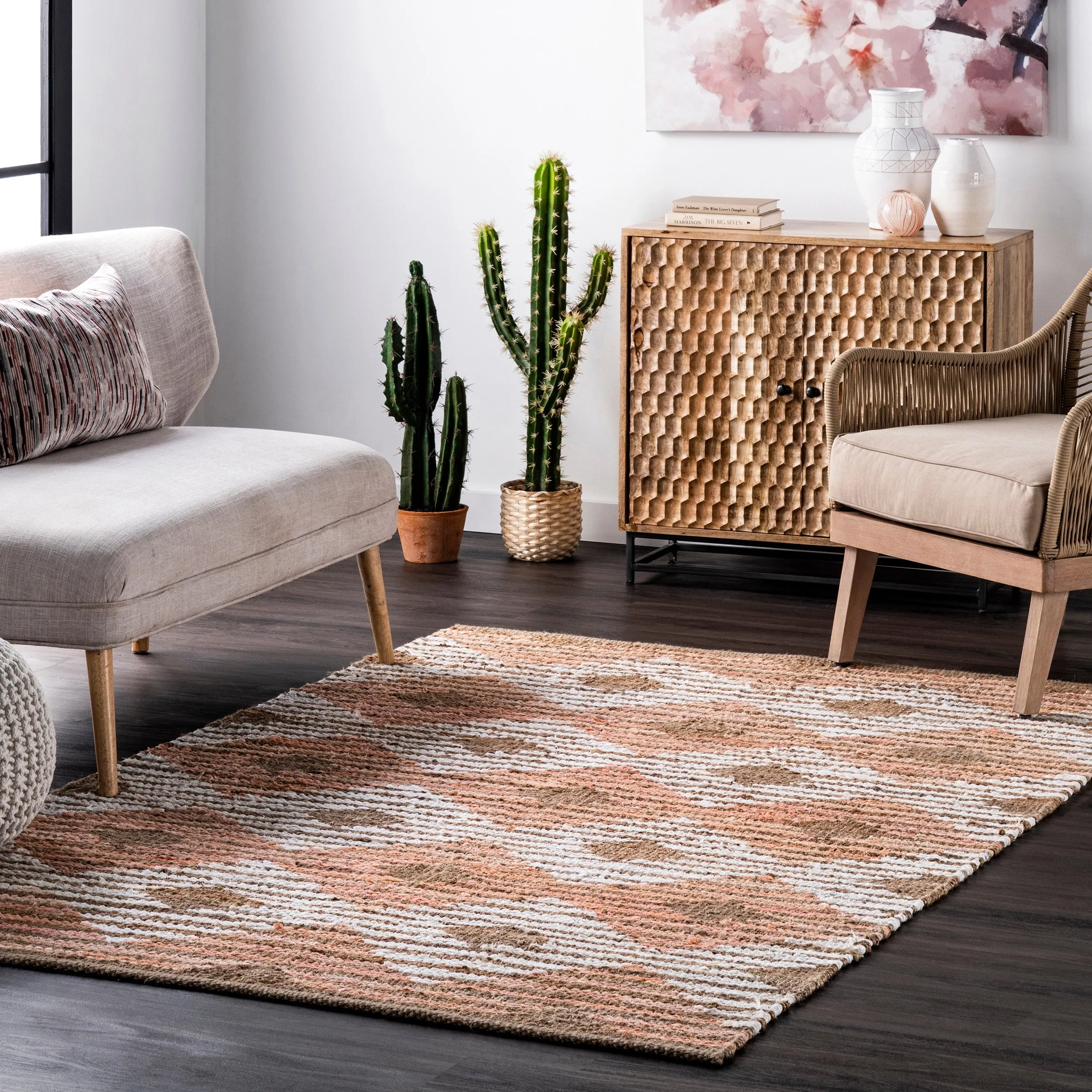 Nuloom Hand Braided Marla Denim And Jute Diamonds Area Rug