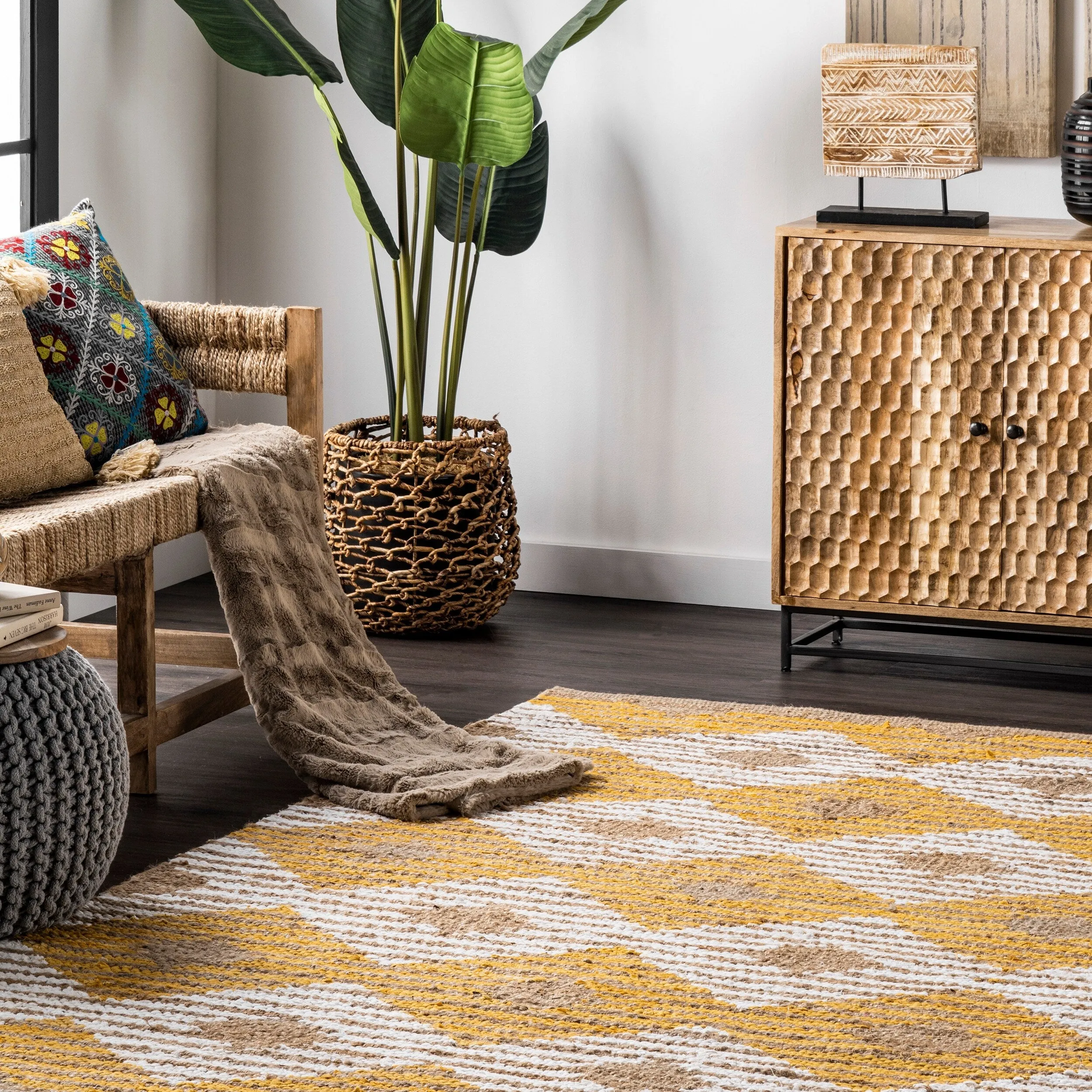 Nuloom Hand Braided Marla Denim And Jute Diamonds Area Rug