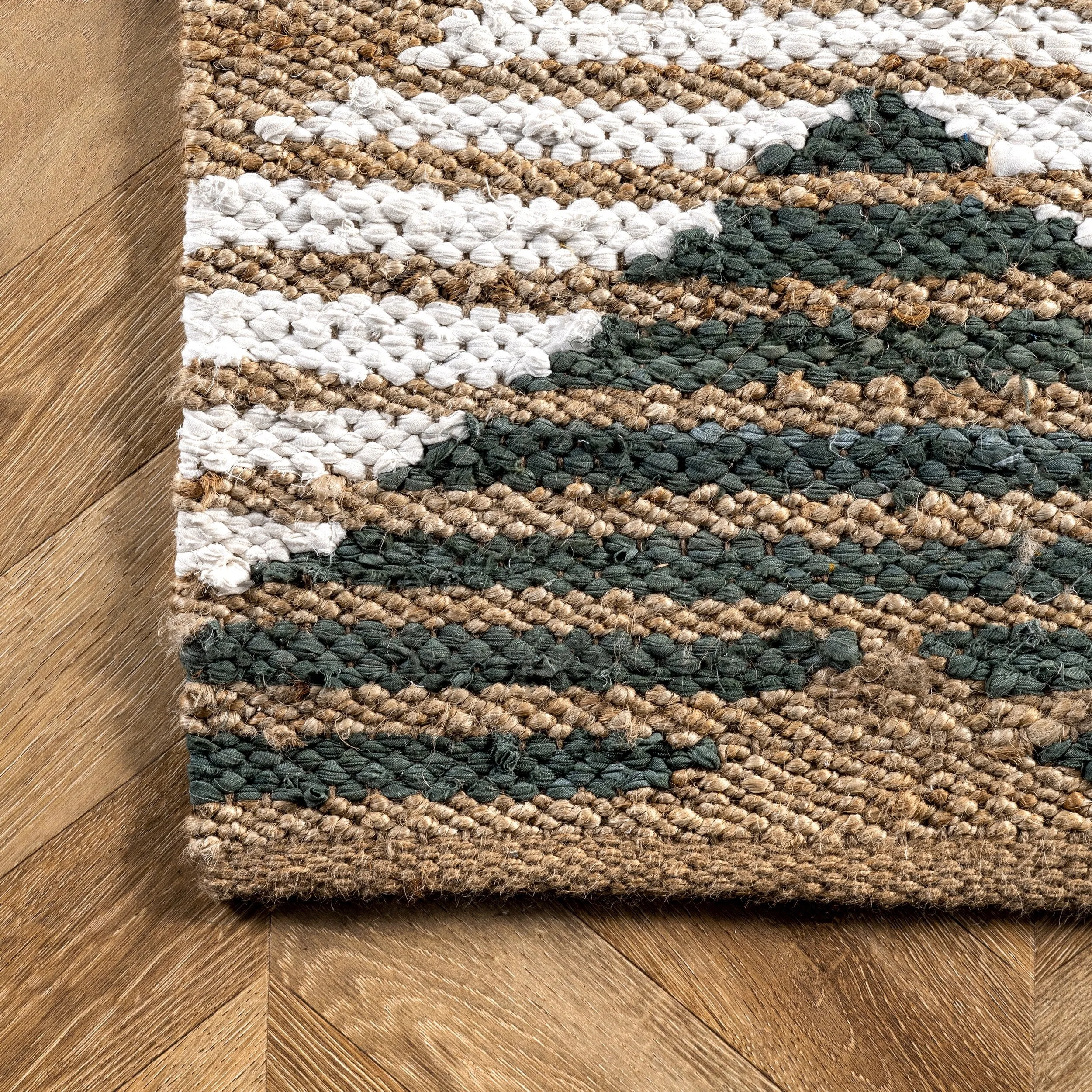 Nuloom Hand Braided Marla Denim And Jute Diamonds Area Rug