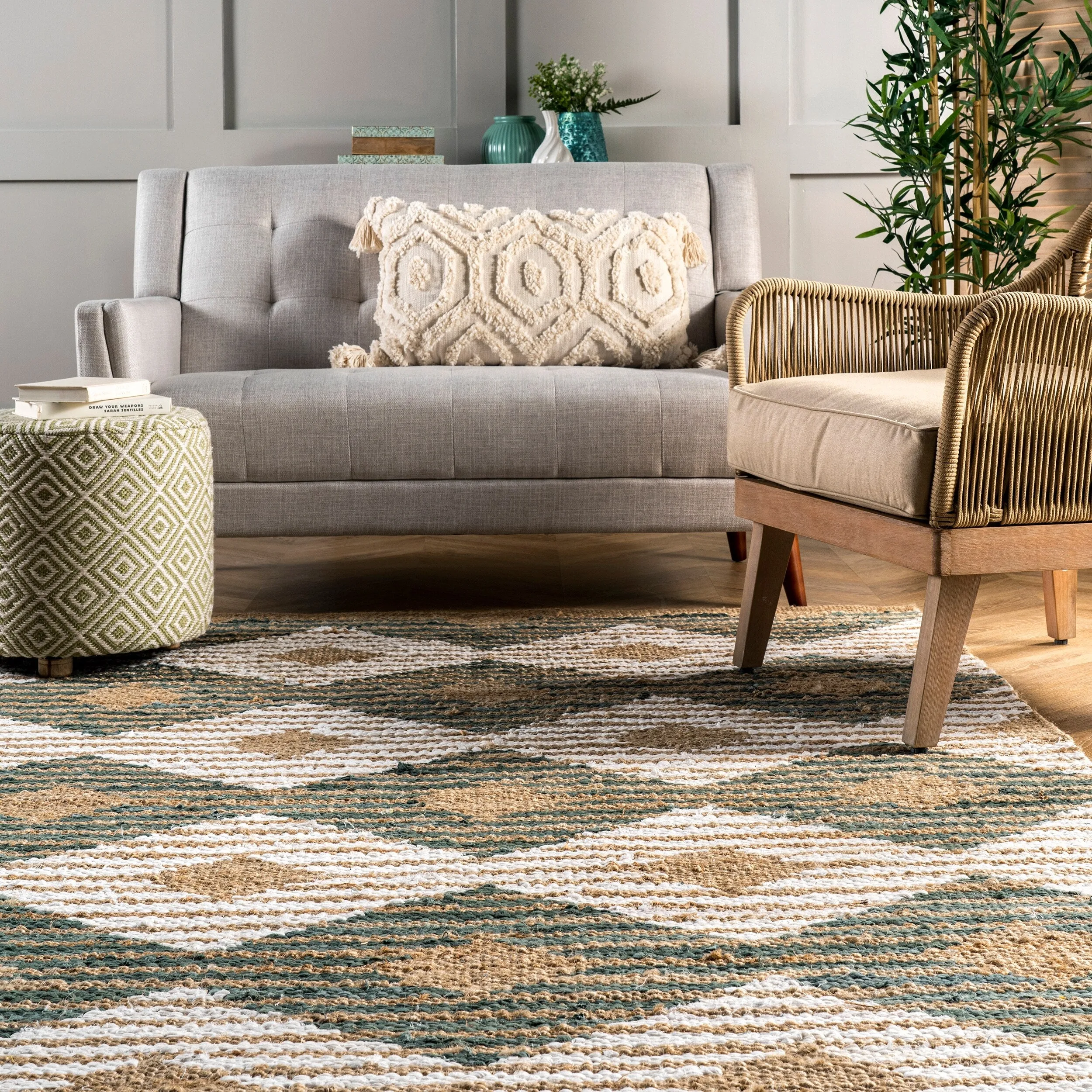 Nuloom Hand Braided Marla Denim And Jute Diamonds Area Rug