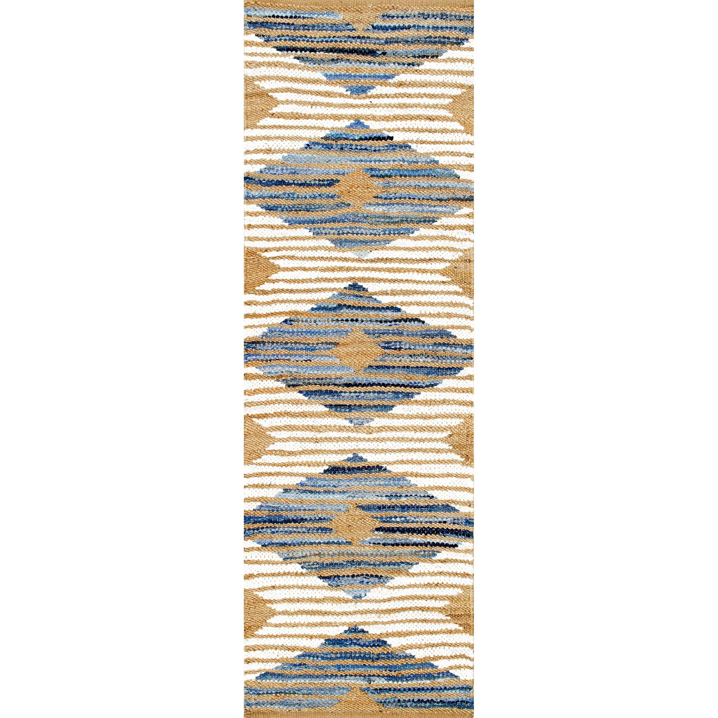 Nuloom Hand Braided Marla Denim And Jute Diamonds Area Rug