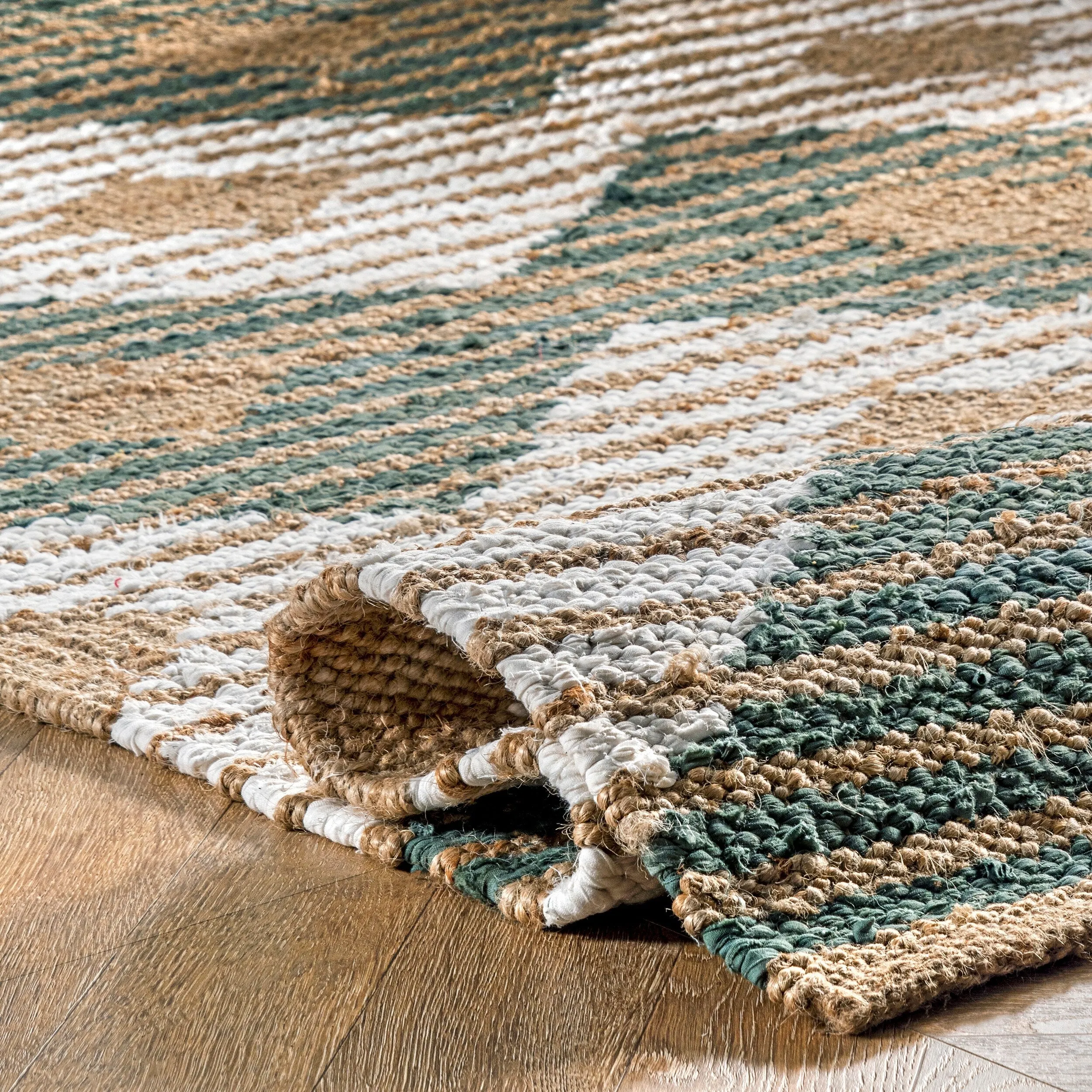 Nuloom Hand Braided Marla Denim And Jute Diamonds Area Rug