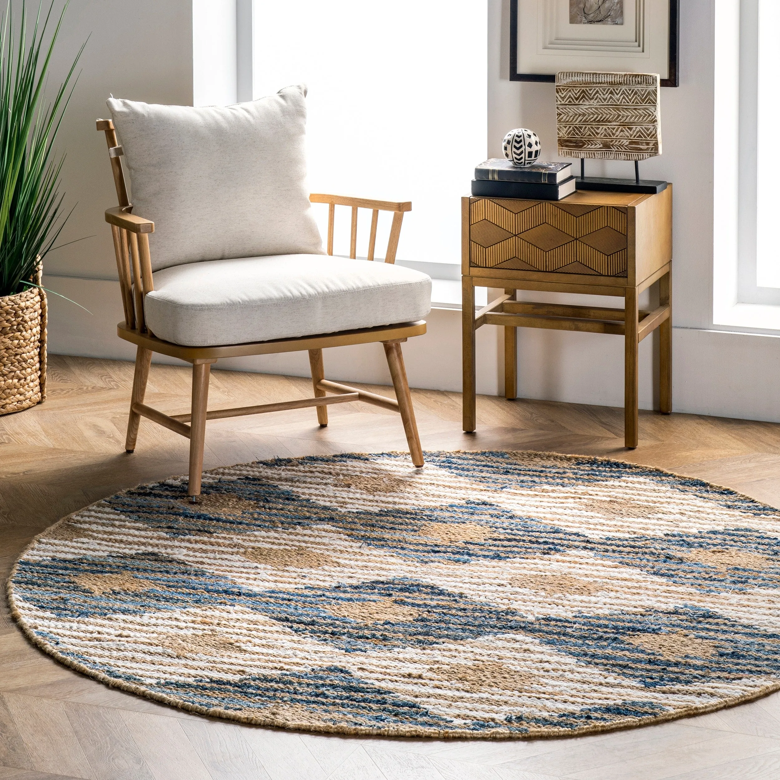 Nuloom Hand Braided Marla Denim And Jute Diamonds Area Rug