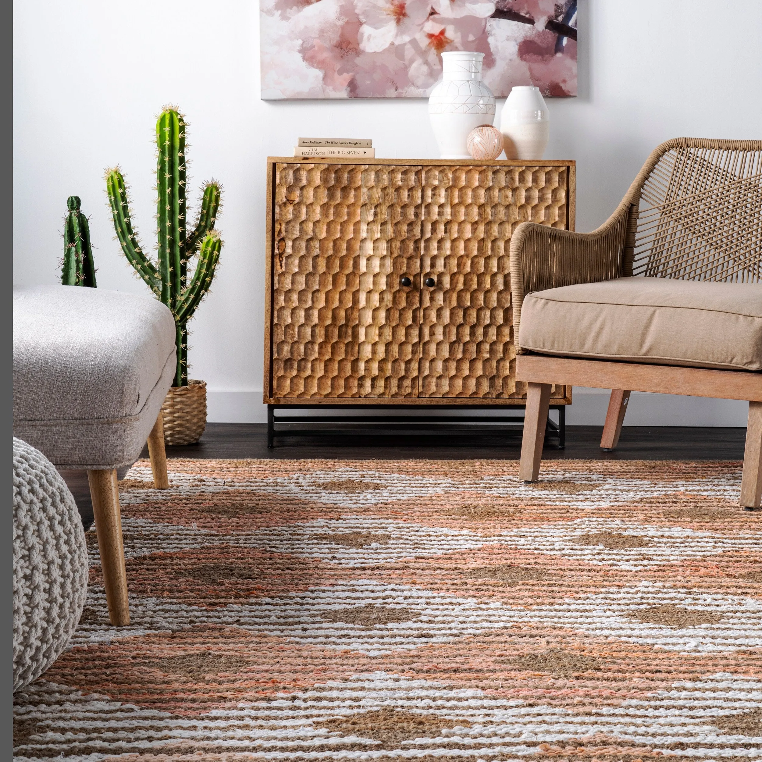 Nuloom Hand Braided Marla Denim And Jute Diamonds Area Rug