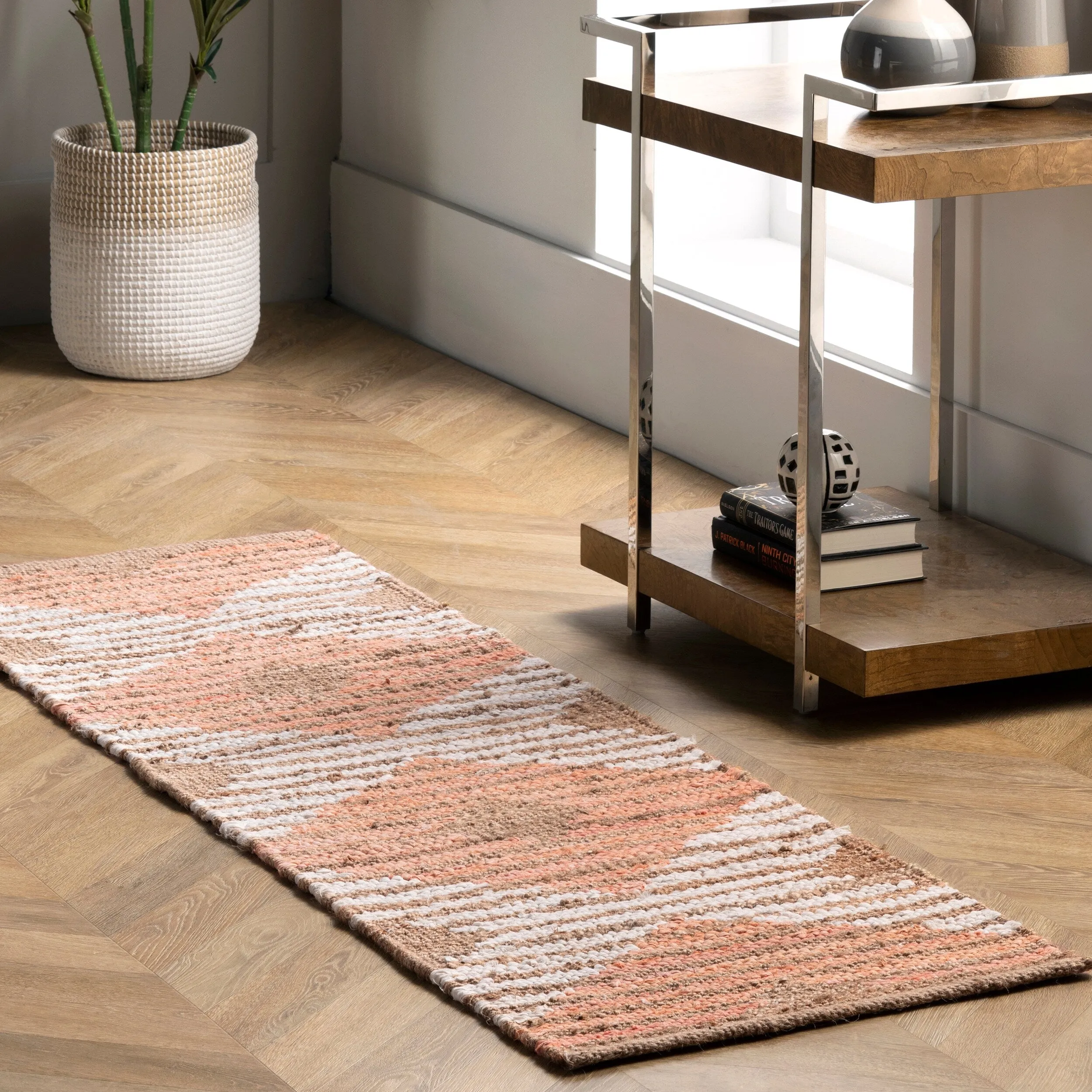 Nuloom Hand Braided Marla Denim And Jute Diamonds Area Rug