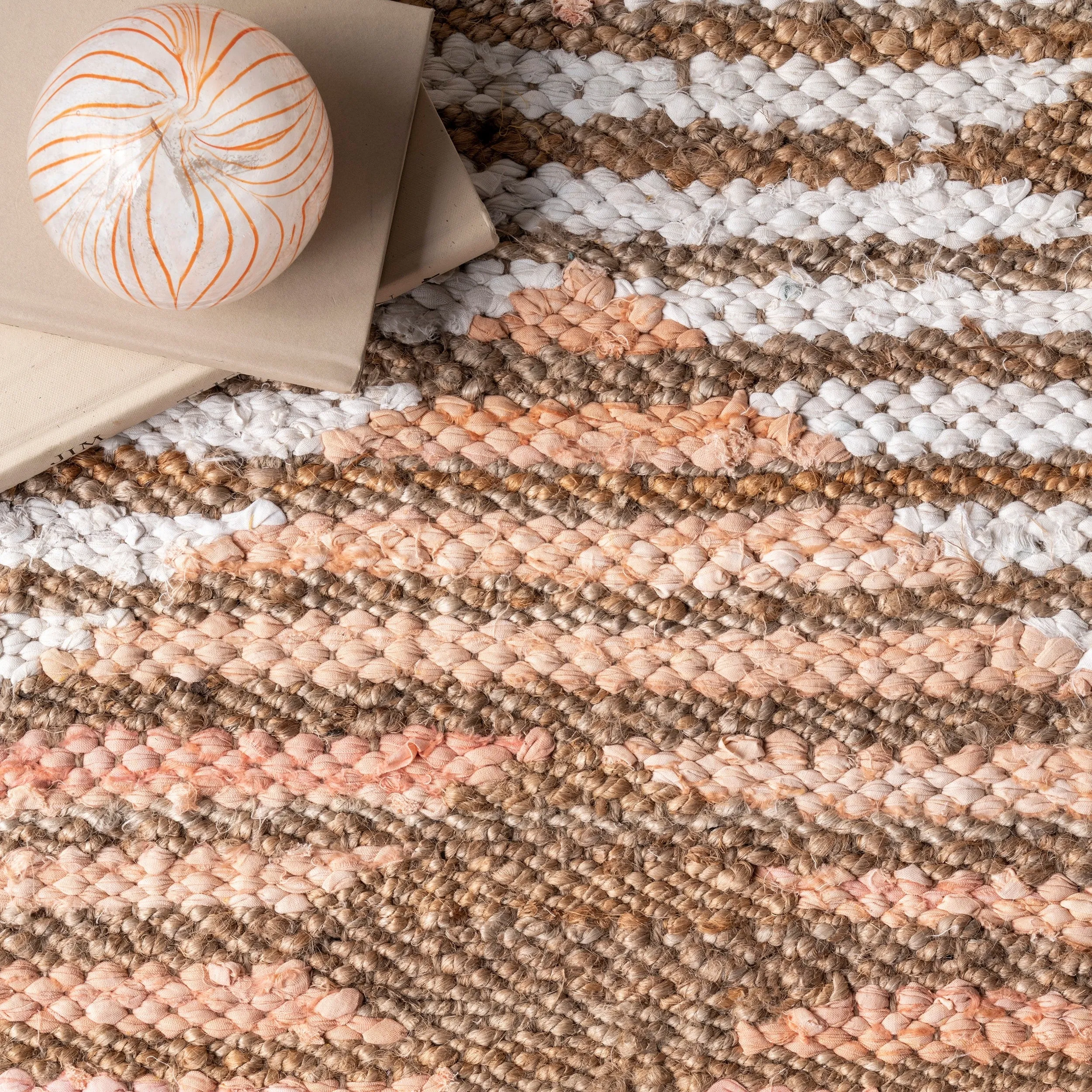 Nuloom Hand Braided Marla Denim And Jute Diamonds Area Rug
