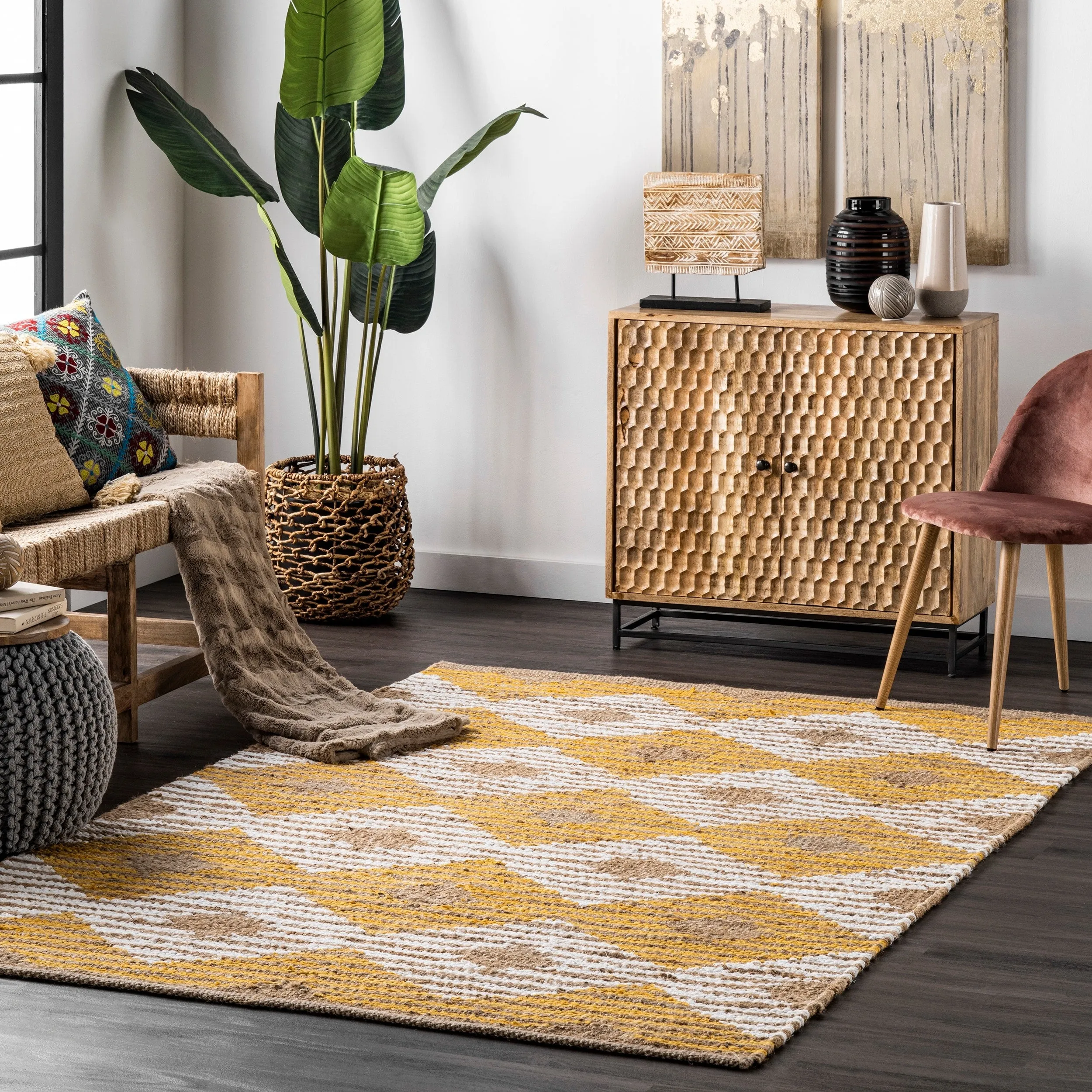Nuloom Hand Braided Marla Denim And Jute Diamonds Area Rug