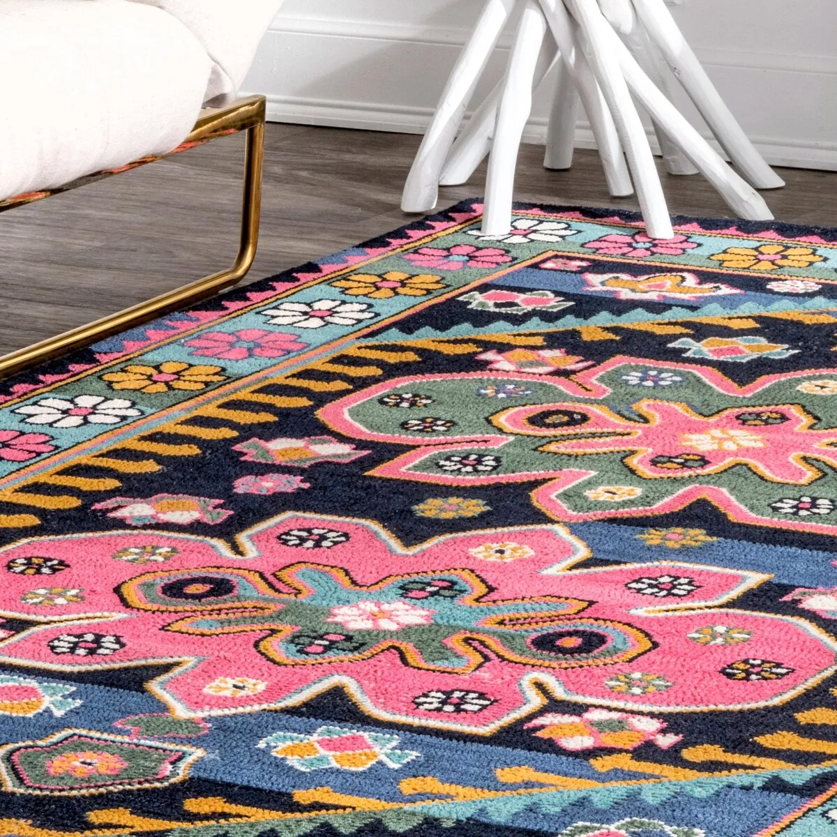 Nuloom Multi Southwestern Kids Wool Cayuse Floral Daisy Bloom Border Area Rug