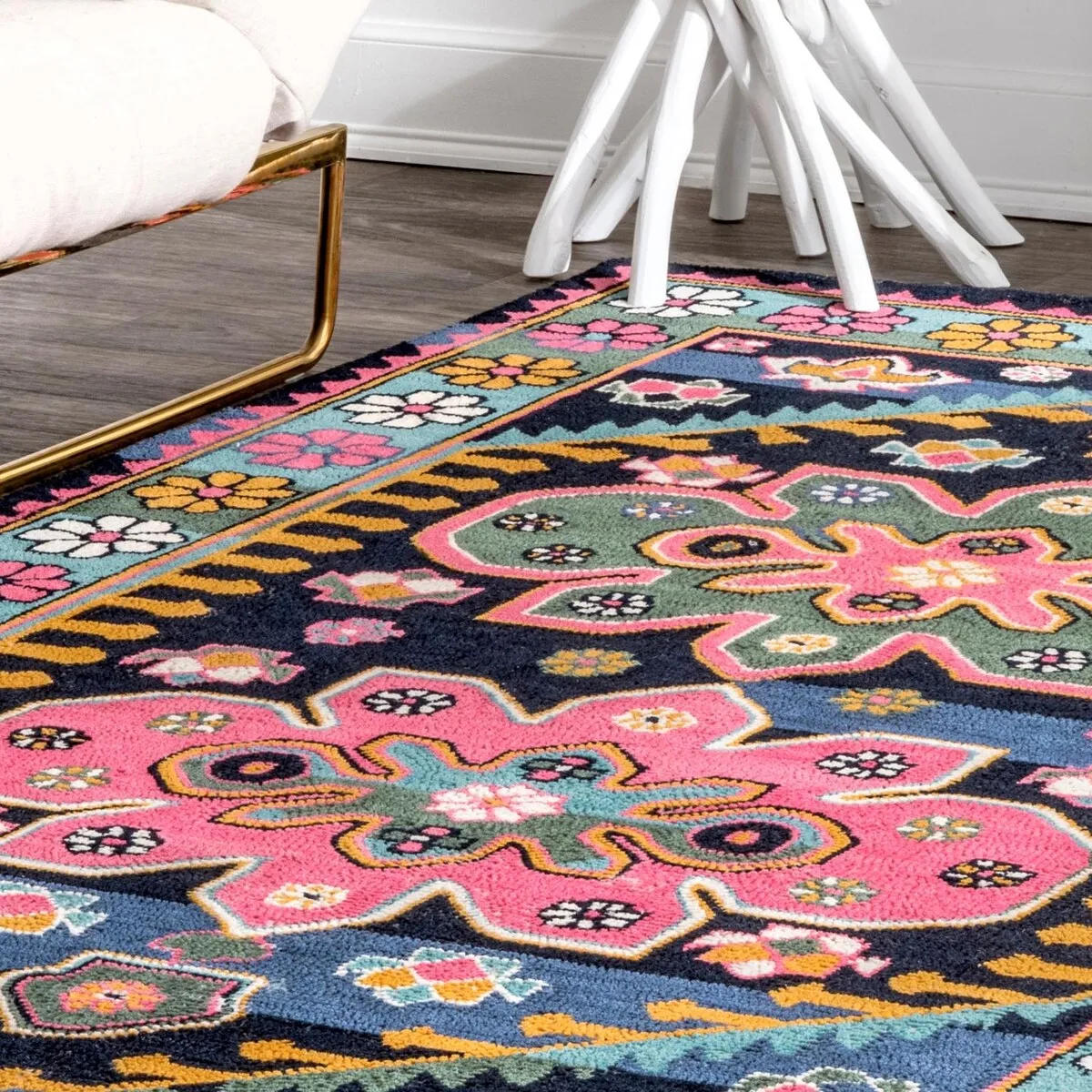 Nuloom Multi Southwestern Kids Wool Cayuse Floral Daisy Bloom Border Area Rug