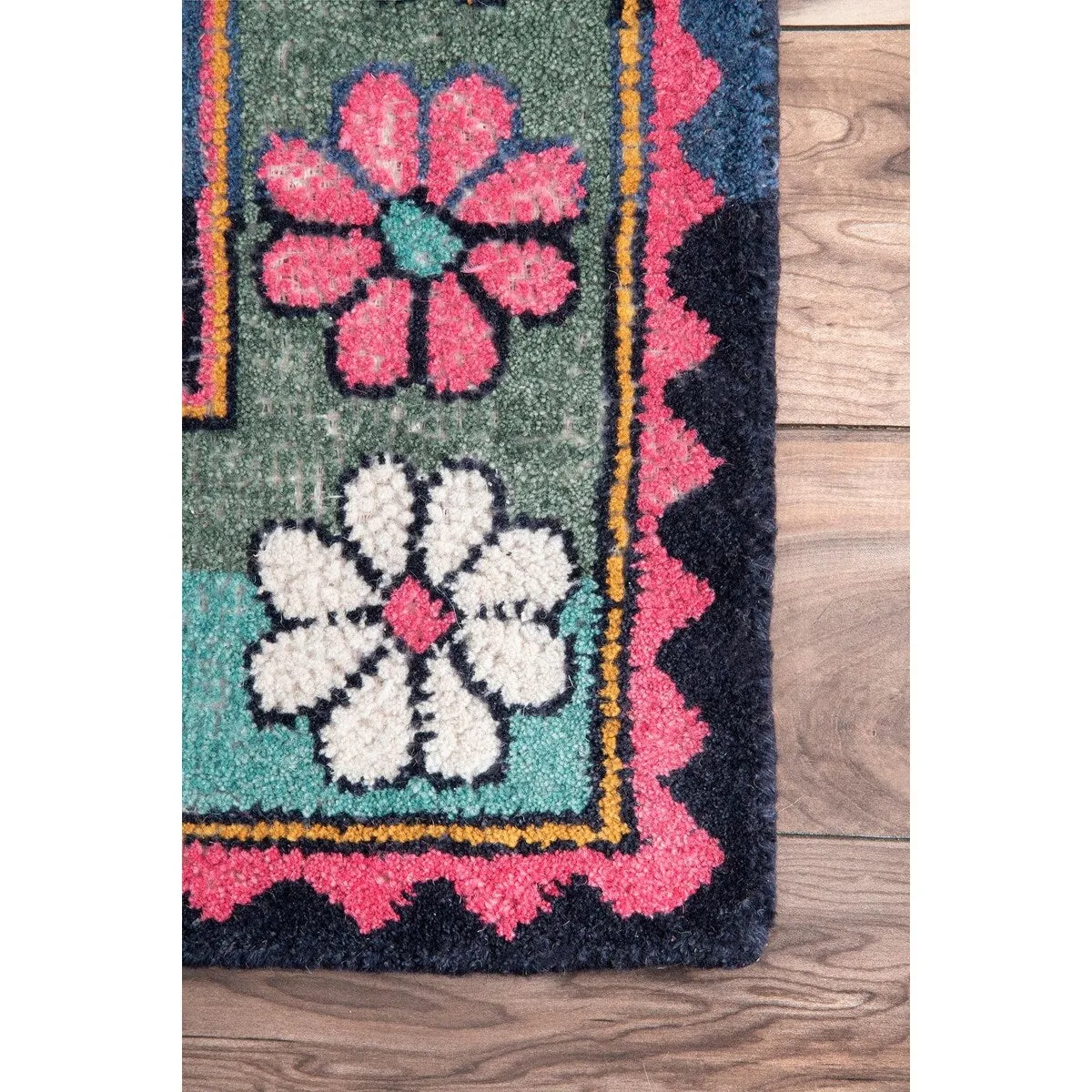 Nuloom Multi Southwestern Kids Wool Cayuse Floral Daisy Bloom Border Area Rug