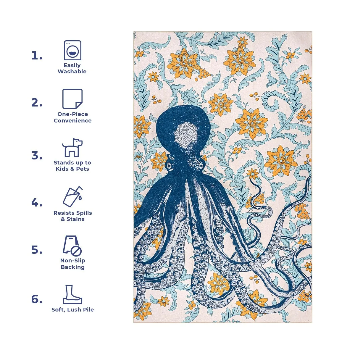 Nuloom Patricia SpinClean Machine Washable Octopus Area Rug