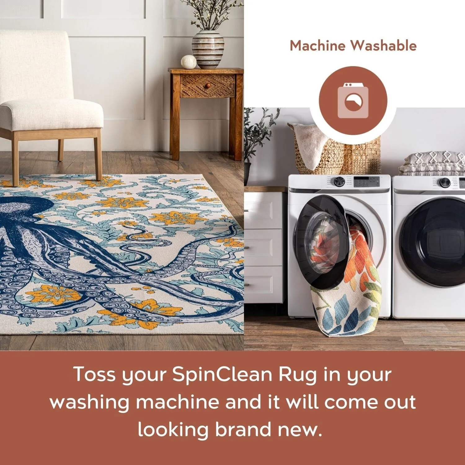 Nuloom Patricia SpinClean Machine Washable Octopus Area Rug