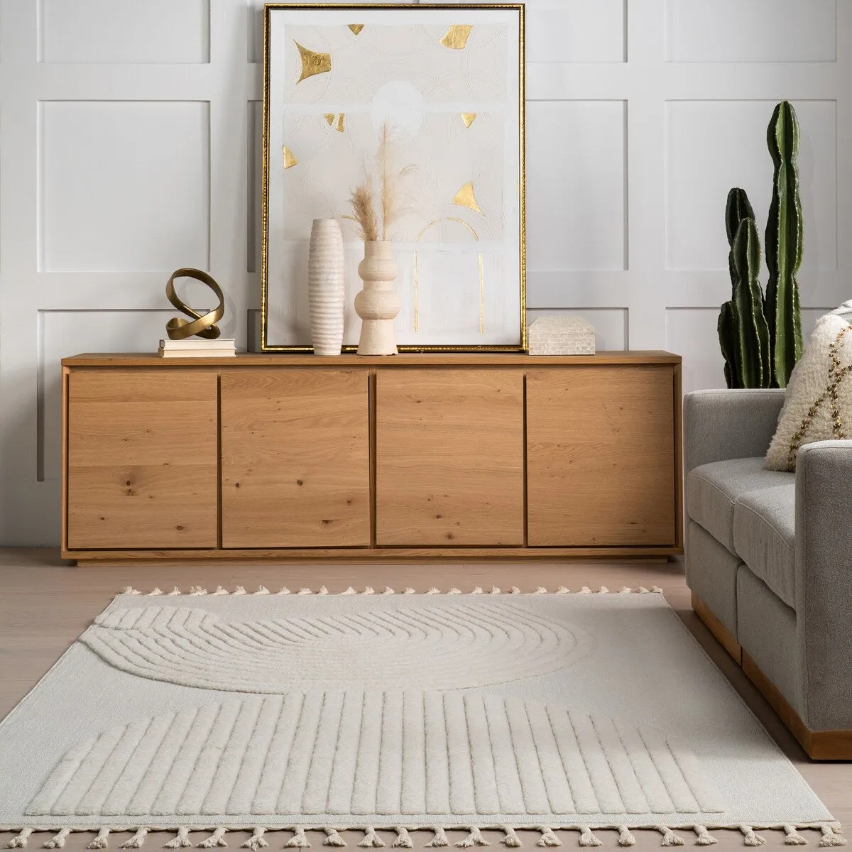 Nuloom Priti High-Low Modern Geometric Tasseled Area Rug