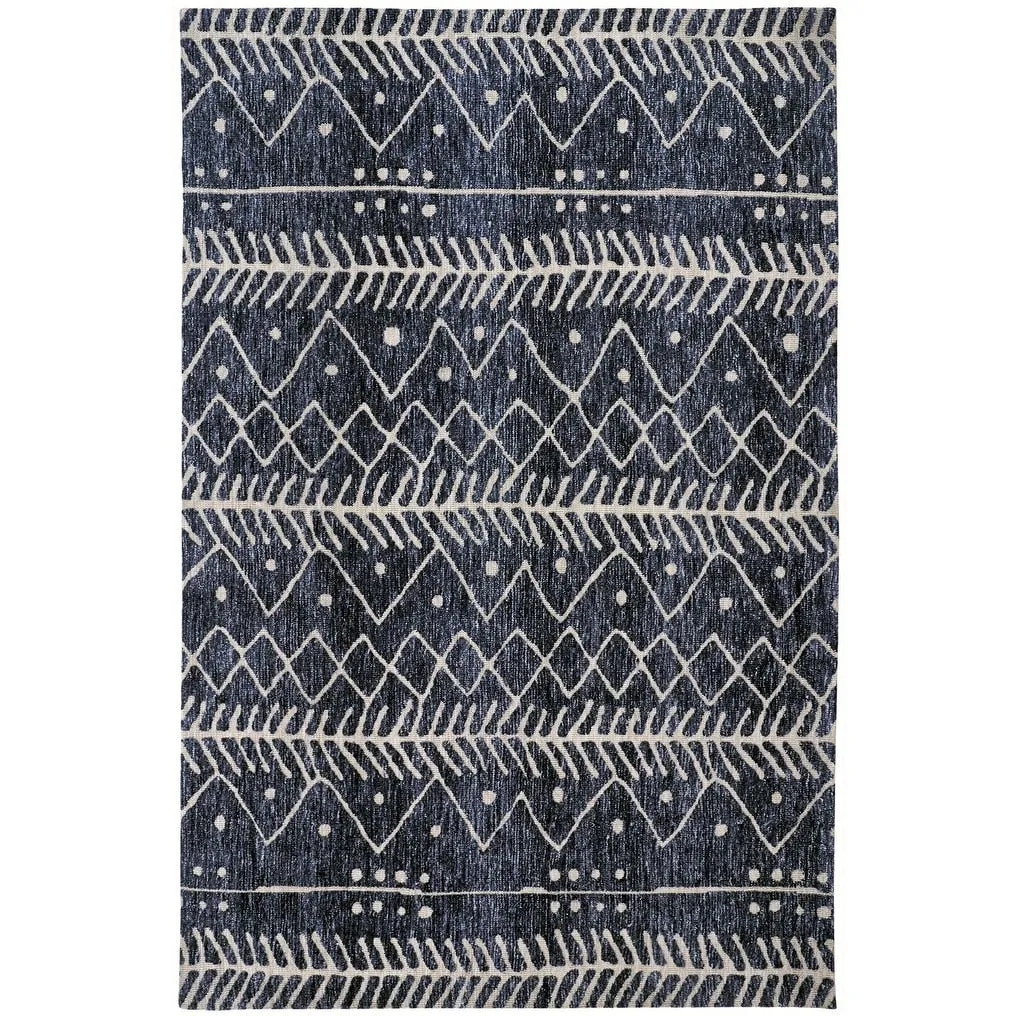 Oliena Modern Mid-Century Tribal Rug. Denim Blue. Accent Rug