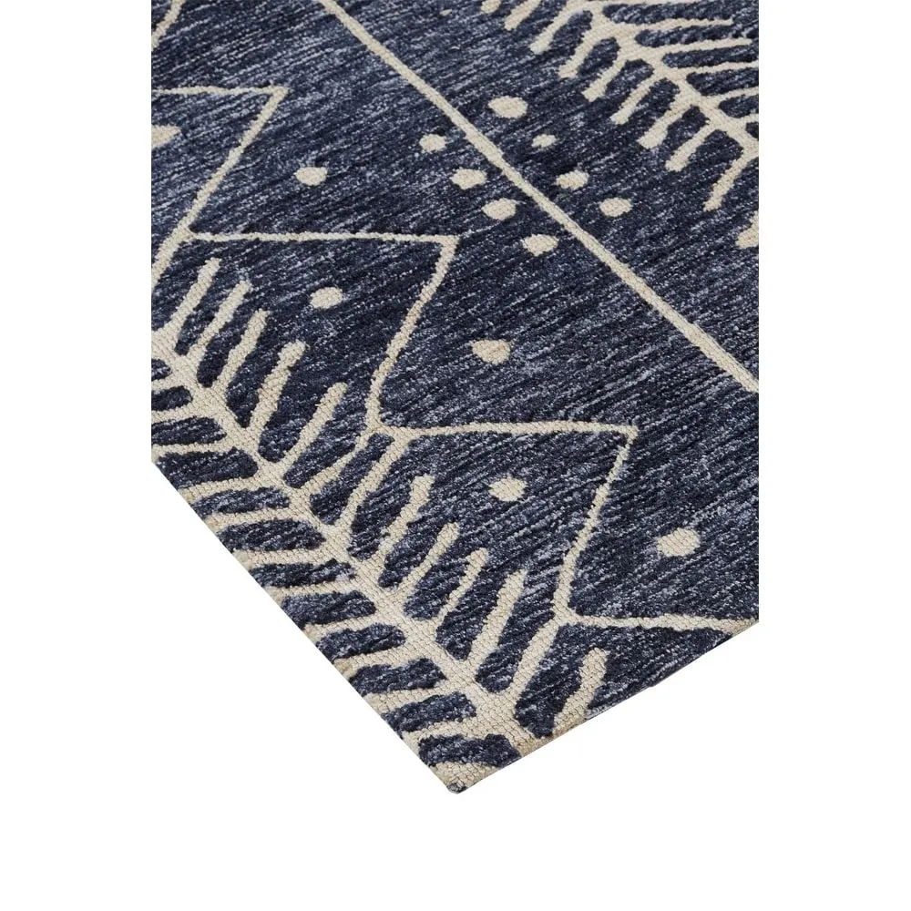 Oliena Modern Mid-Century Tribal Rug. Denim Blue. Accent Rug
