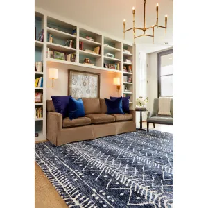 Oliena Modern Mid-Century Tribal Rug. Denim Blue. Accent Rug