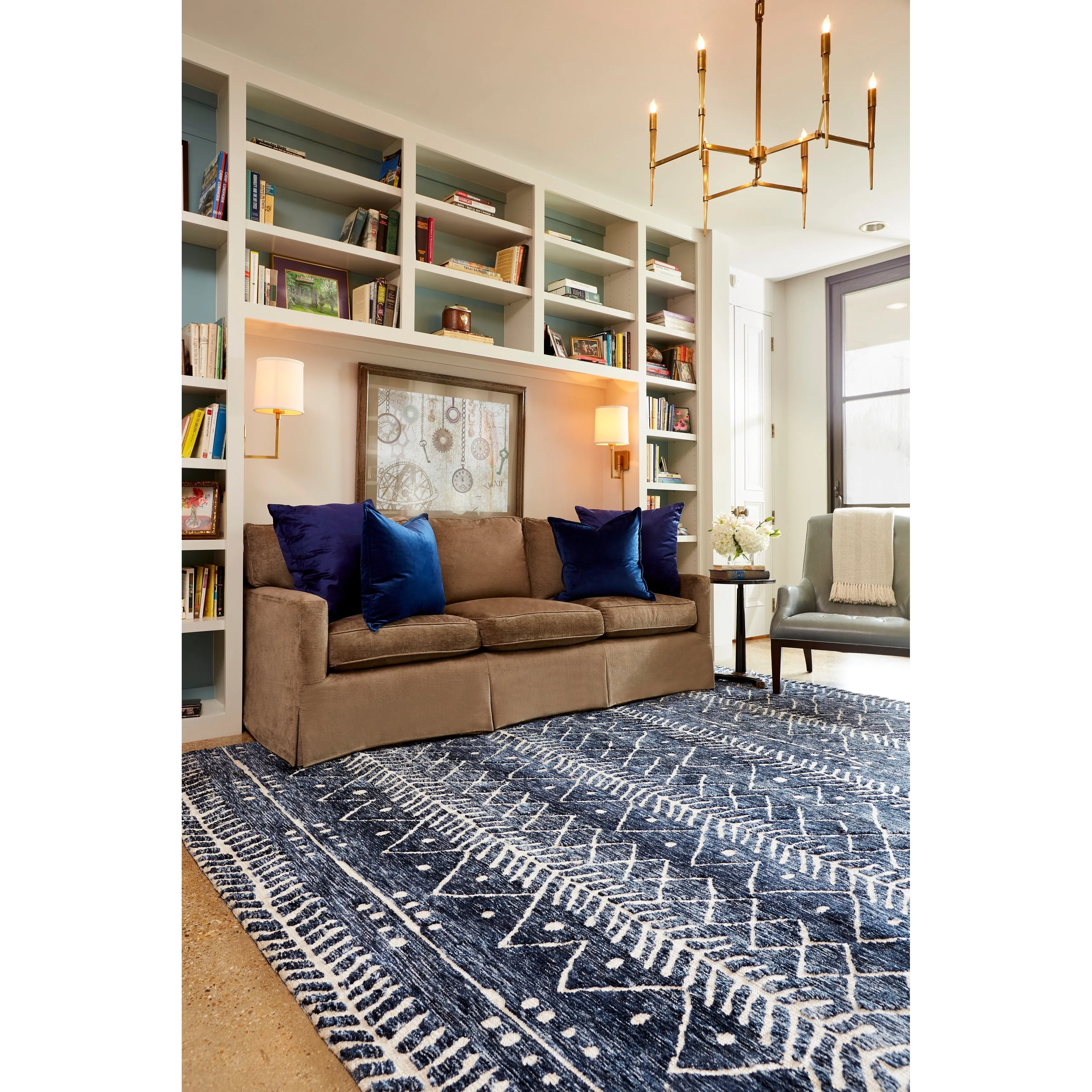 Oliena Modern Mid-Century Tribal Rug. Denim Blue. Accent Rug